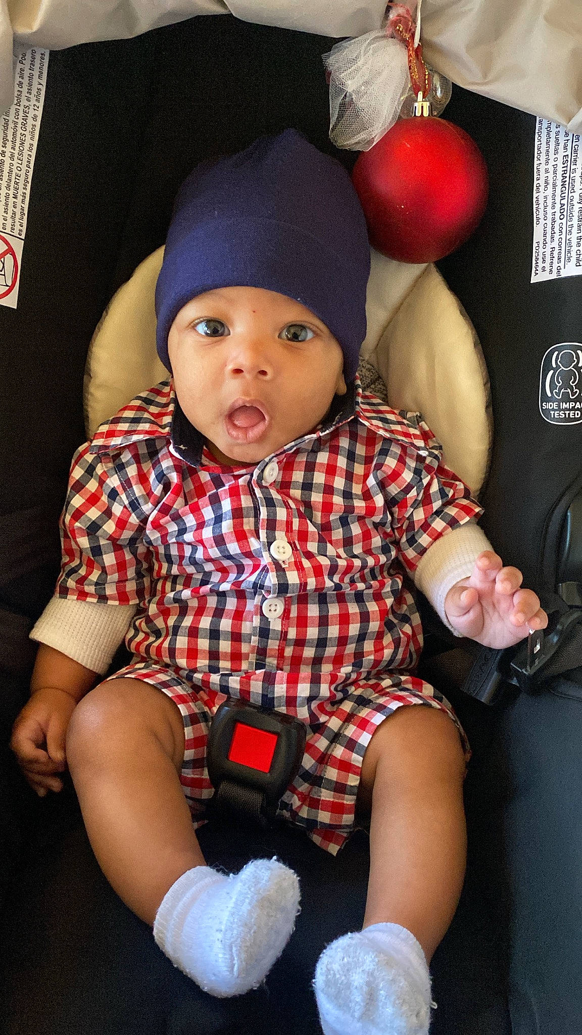 Jeremiah joined the competition — help win amazing prizes! baby_toddler_clothing, cap, child, cool, flash_photography, fun, headwear, human, knee, lip, pattern, person, pink, plaid, red, skin, sleeve, surprise, t_shirt, tartan