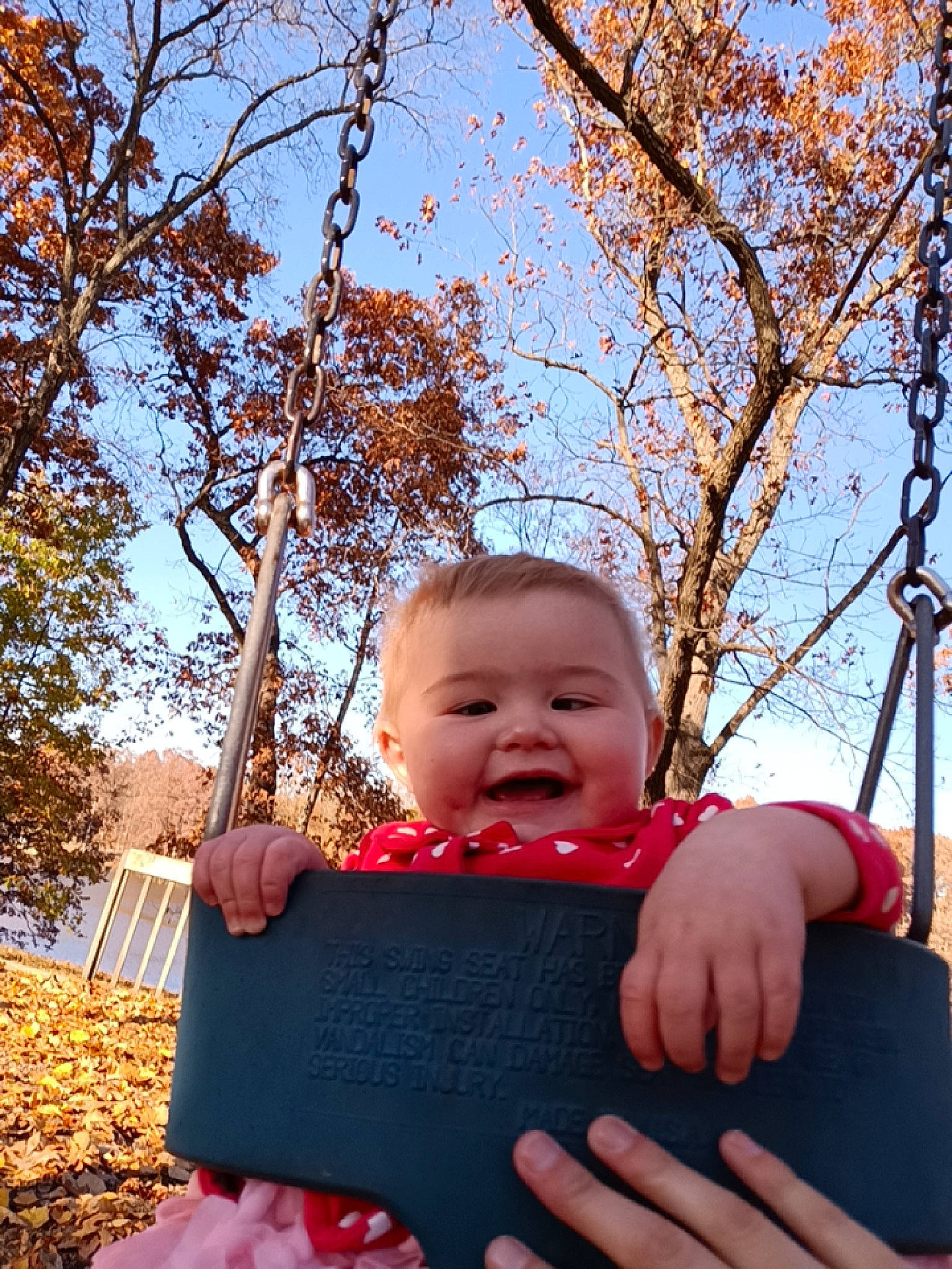 Jenevieve joined the competition — help win amazing prizes! baby, child, deciduous, face, facial_expression, fun, gesture, grass, happy, joy, leaf, leisure, people_in_nature, person, plant, sky, smile, standing, toddler, tree
