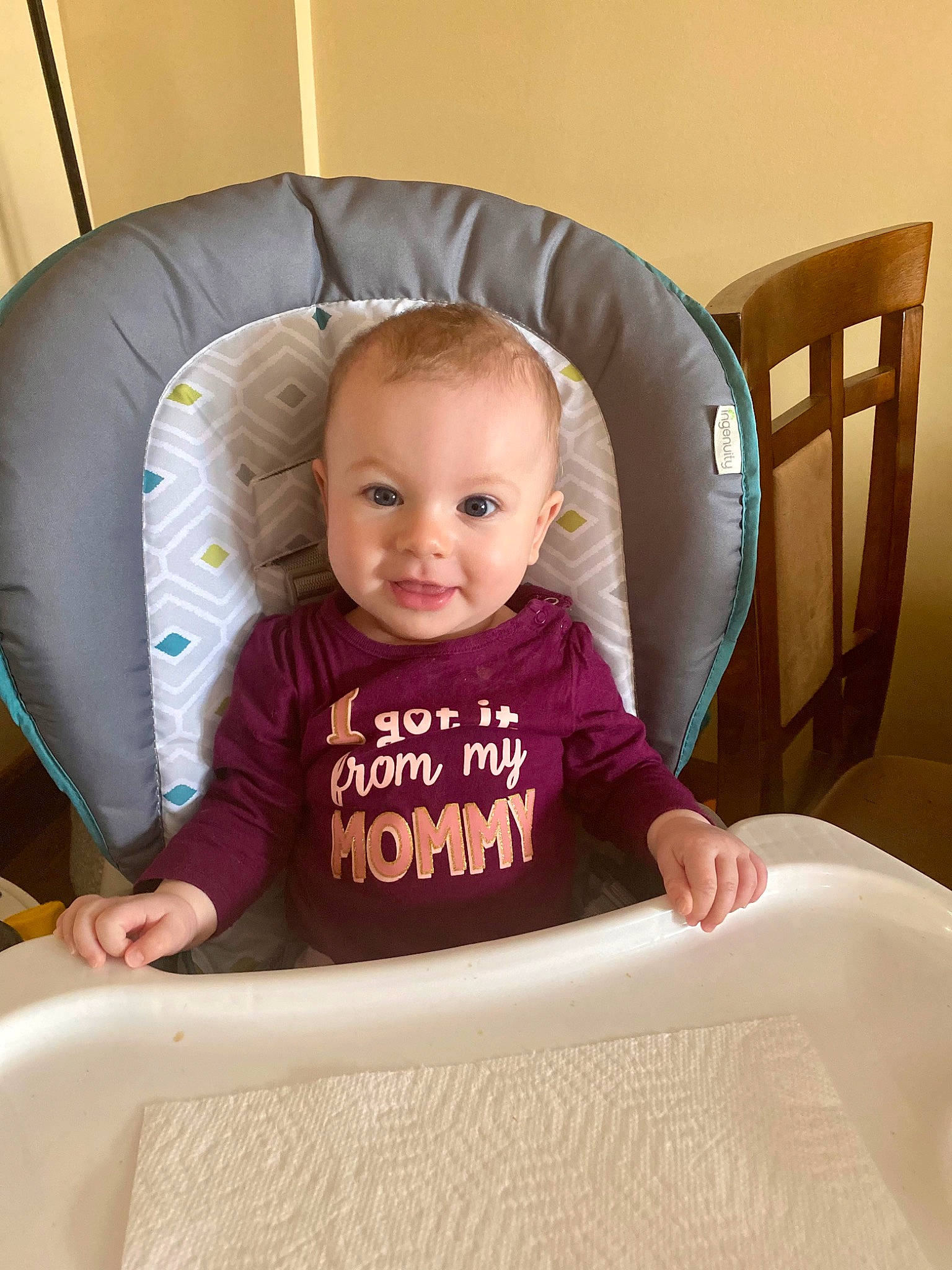 Chelsea joined the competition — help win amazing prizes! armrest, baby, baby_products, baby_toddler_clothing, beauty, car_seat, chair, child, comfort, flooring, fun, furniture, happy, mammal, person, room, sitting, sleeve, smile, t_shirt