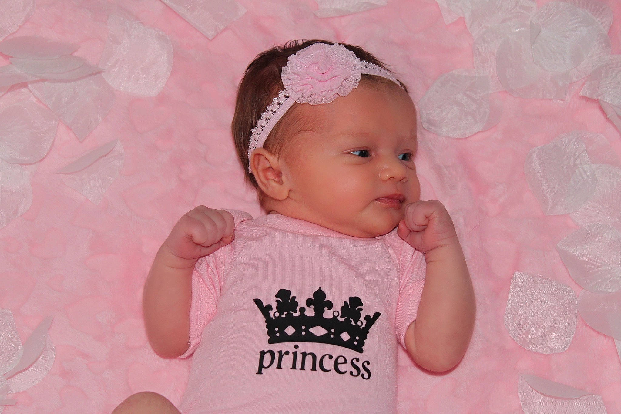 Mila joined the competition — help win amazing prizes! baby, baby_products, baby_toddler_clothing, beauty, cheek, child, eyelash, fashion_accessory, happy, head, headband, lip, magenta, pattern, peach, person, pink, portrait_photography, sleeve, t_shirt