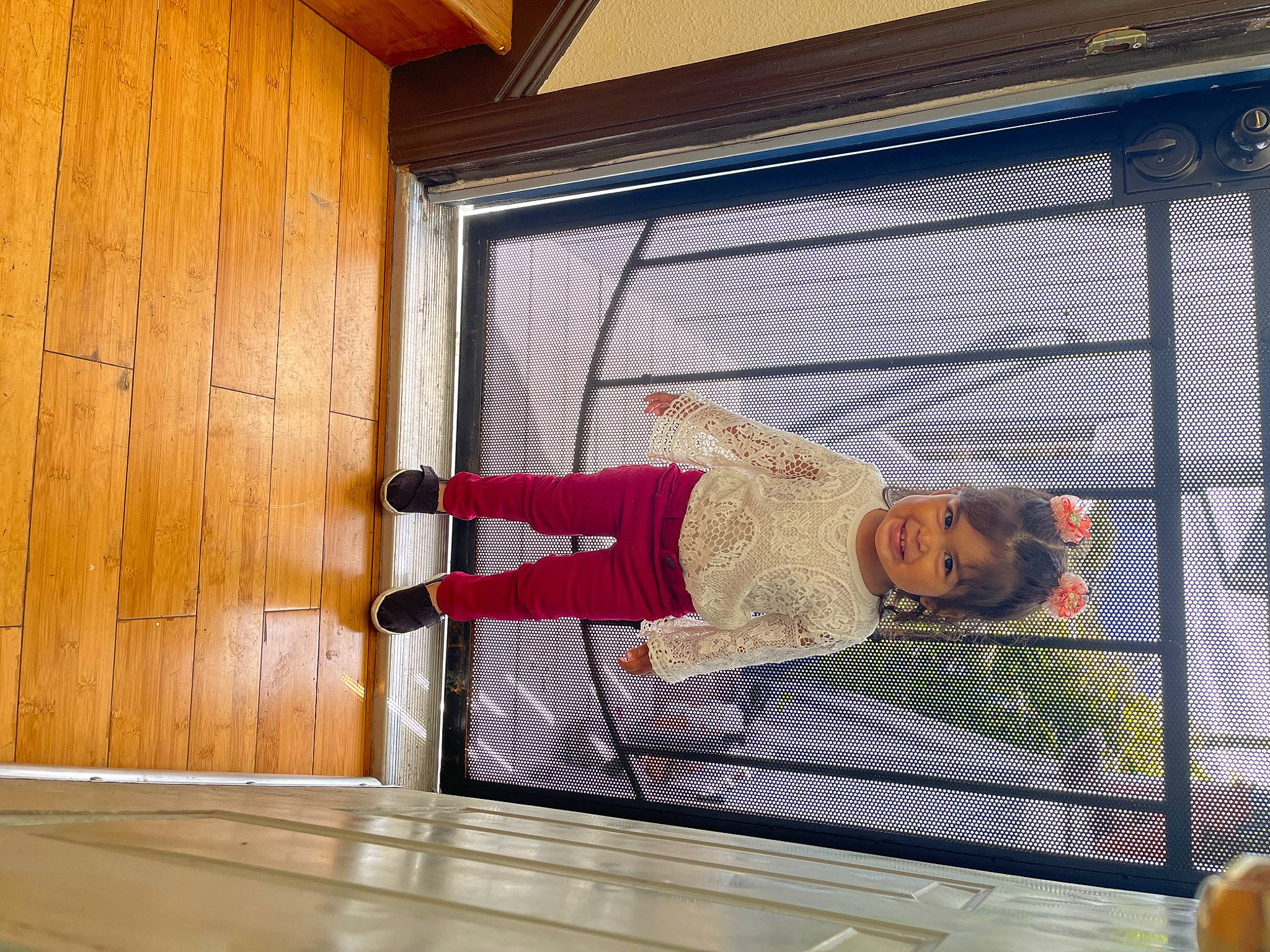 Zia is registered to the contest to win money with this photo: baby_products, cage, comfort, daylighting, door, flooring, glass, hardwood, home_door, house, leisure, mesh, metal, person, room, window, window_covering, window_treatment, wood, wood_flooring