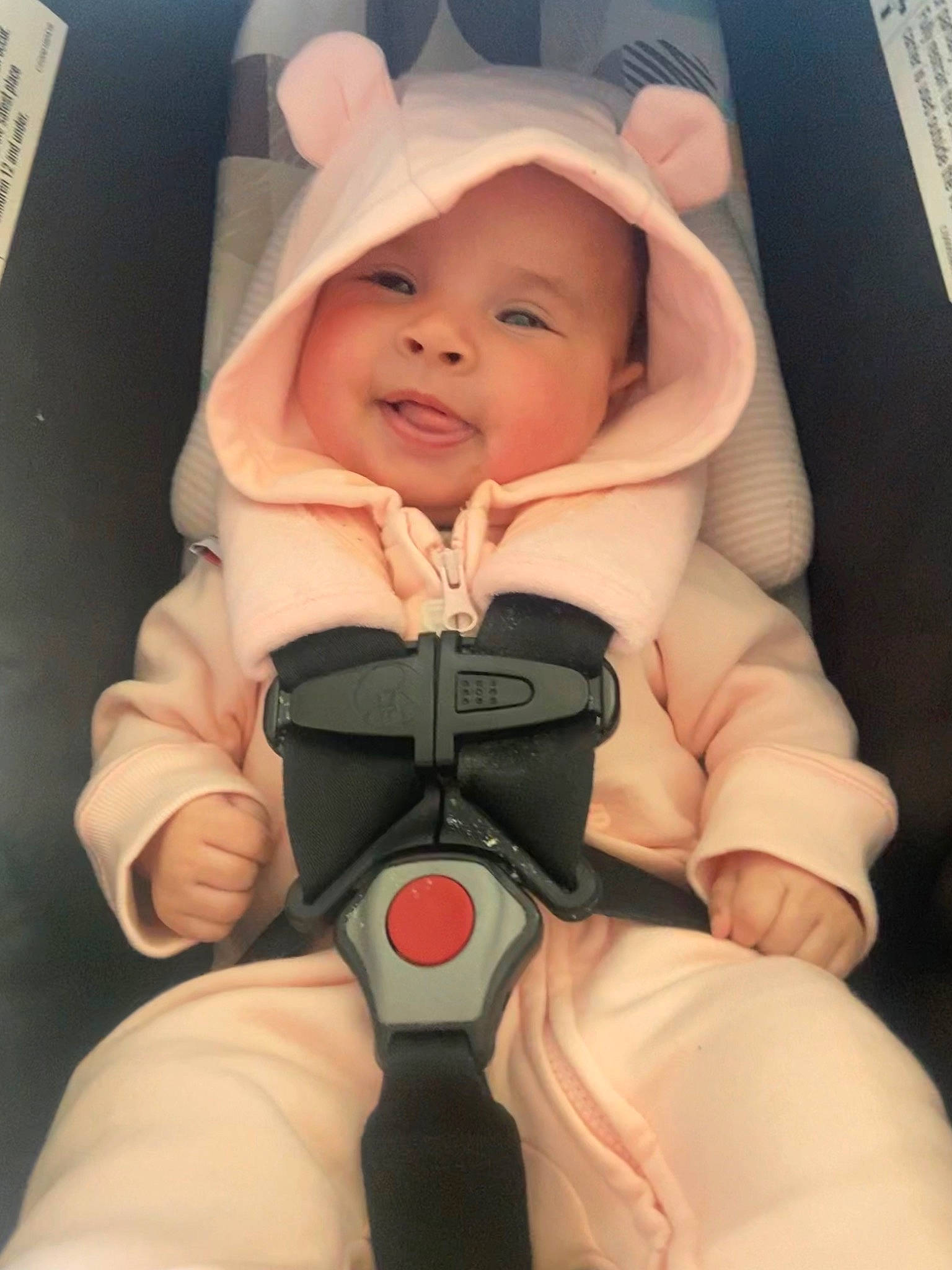 Halo joined the competition — help win amazing prizes! arm, baby, baby_carriage, baby_toddler_clothing, cheek, comfort, face, finger, gesture, hand, head, headwear, human_body, leg, mouth, person, seat_belt, skin, sleeve, smile
