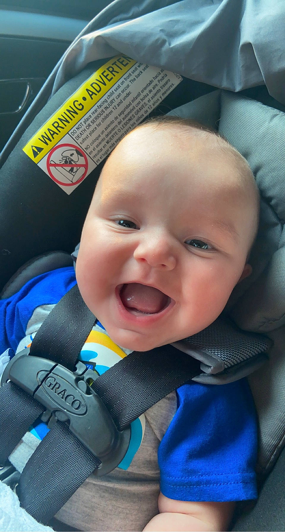 Daxton is registered to the contest to win money with this photo: auto_part, baby, baby_carriage, baby_in_car_seat, baby_products, baby_safety, baby_toddler_clothing, blue, car_seat, cheek, child, comfort, electric_blue, eyebrow, happy, iris, person, product, skin, smile