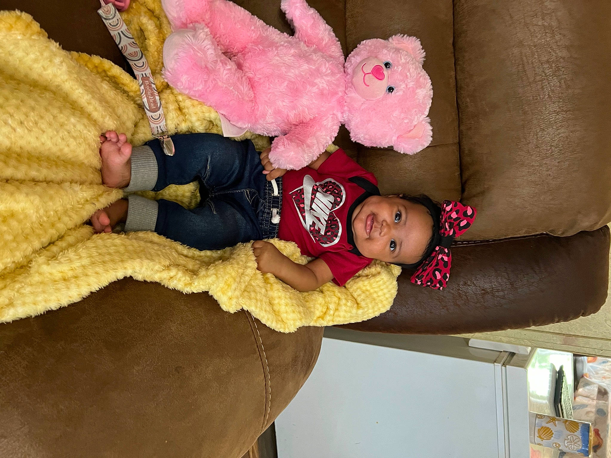 Adalynn joined the competition — help win amazing prizes! arm, baby, baby_products, baby_sleeping, baby_toddler_clothing, carmine, child, comfort, fur, hand, headgear, linens, magenta, pattern, person, pink, room, sleeve, sock, toddler