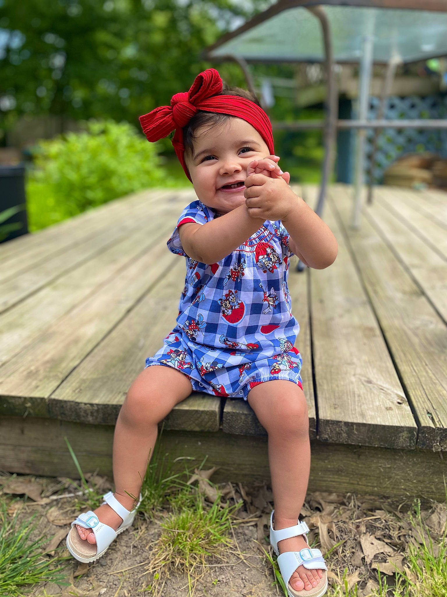 Zayla joined the competition — help win amazing prizes! baby, baby_toddler_clothing, child, electric_blue, face, fun, grass, happy, hat, headgear, headwear, leaf, leisure, pattern, people_in_nature, person, plant, recreation, sleeve, smile