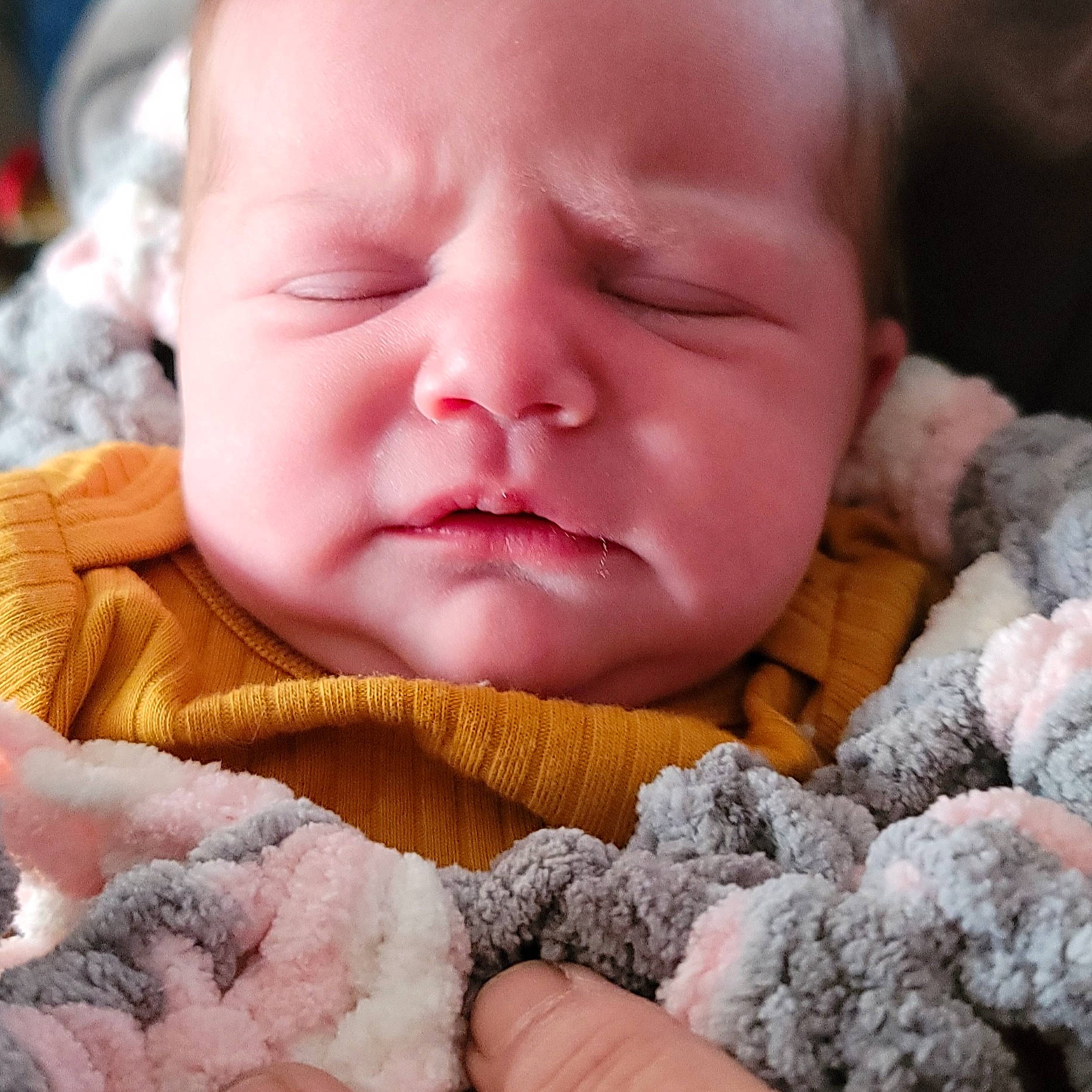 Kinsley joined the competition — help win amazing prizes! baby, baby_sleeping, baby_toddler_clothing, bedtime, cheek, child, close_up, comfort, finger, happy, iris, lip, mouth, nail, nose, person, pink, skin, sweetness, textile