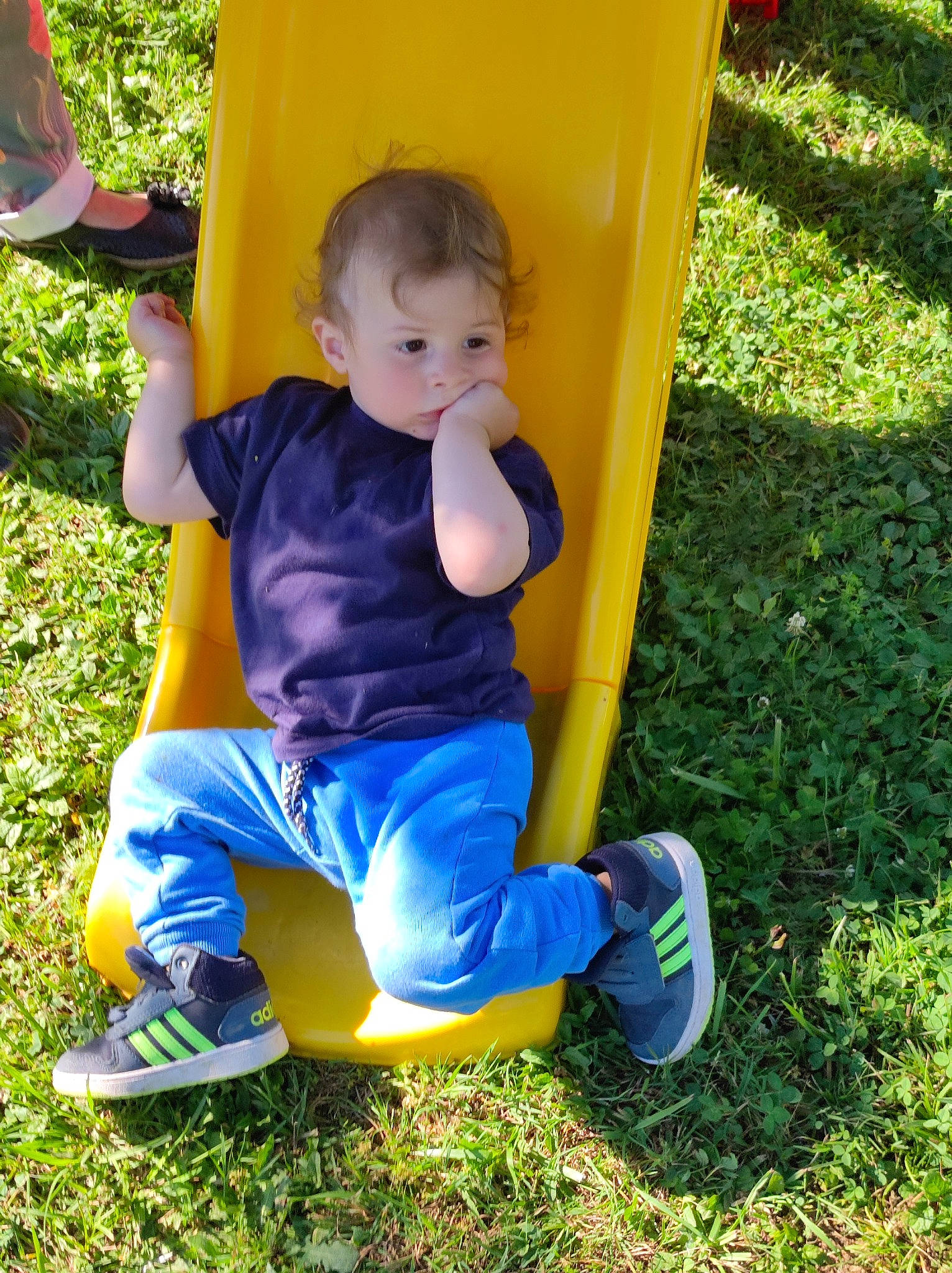 Daynis a rejoint le concours — aidez-le/la à gagner de superbes lots ! baby, baby_toddler_clothing, child, electric_blue, fun, grass, green, happy, leg, leisure, people_in_nature, person, plant, recreation, shoe, shorts, sitting, sneakers, t_shirt, toddler