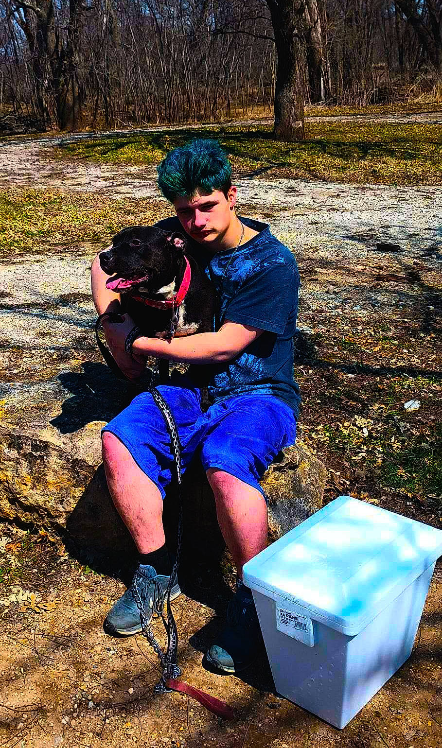 Bonnie joined the competition — help win amazing prizes! backpack, bag, boot, electric_blue, grass, green, hat, leisure, luggage_and_bags, people_in_nature, personal_protective_equipment, plant, recreation, shipping_box, shorts, sitting, sneakers, soil, t_shirt, tree