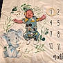 Carmello is registered to the contest to win money with this photo: baby, newborn, infant, cloth, blanket, elephant, numbers, months, milestone, lying_down, cute, peaceful, sleeping, colorful, disney, donald_duck, mickey_mouse, headwear, socks, soft