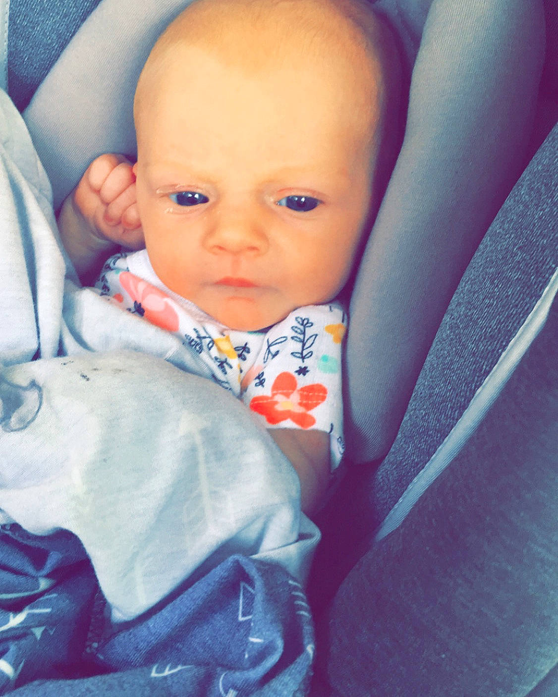 Lillie is registered to the contest to win money with this photo: azure, baby, baby_toddler_clothing, beauty, car, car_seat, car_seat_cover, child, comfort, electric_blue, family_car, happy, head_restraint, linens, nose, person, sitting, skin, sleeve, toddler