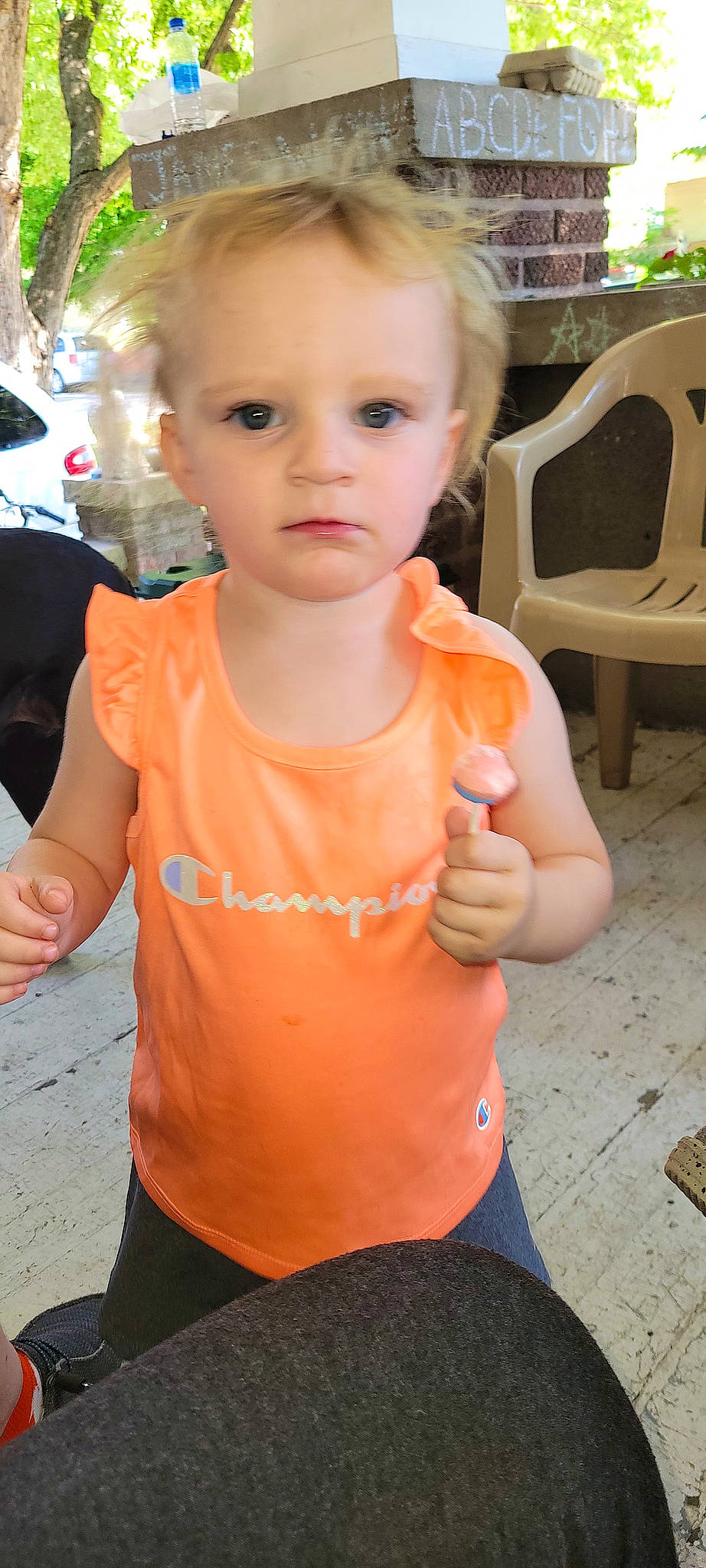 Sadie joined the competition — help win amazing prizes! child, eye, finger, food, fun, gesture, hand, happy, head, leisure, lip, nose, orange, person, pink, skin, sleeve, summer, t_shirt, thumb