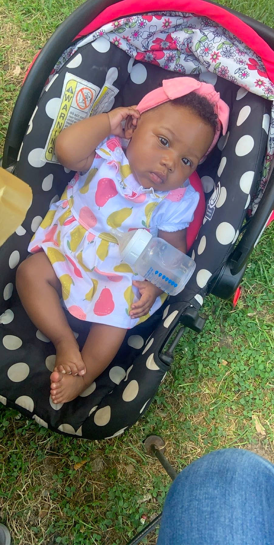 Braelynn joined the competition — help win amazing prizes! baby, baby_carriage, baby_products, baby_toddler_clothing, car_seat, child, design, grass, pattern, person, play, product, sitting, toddler