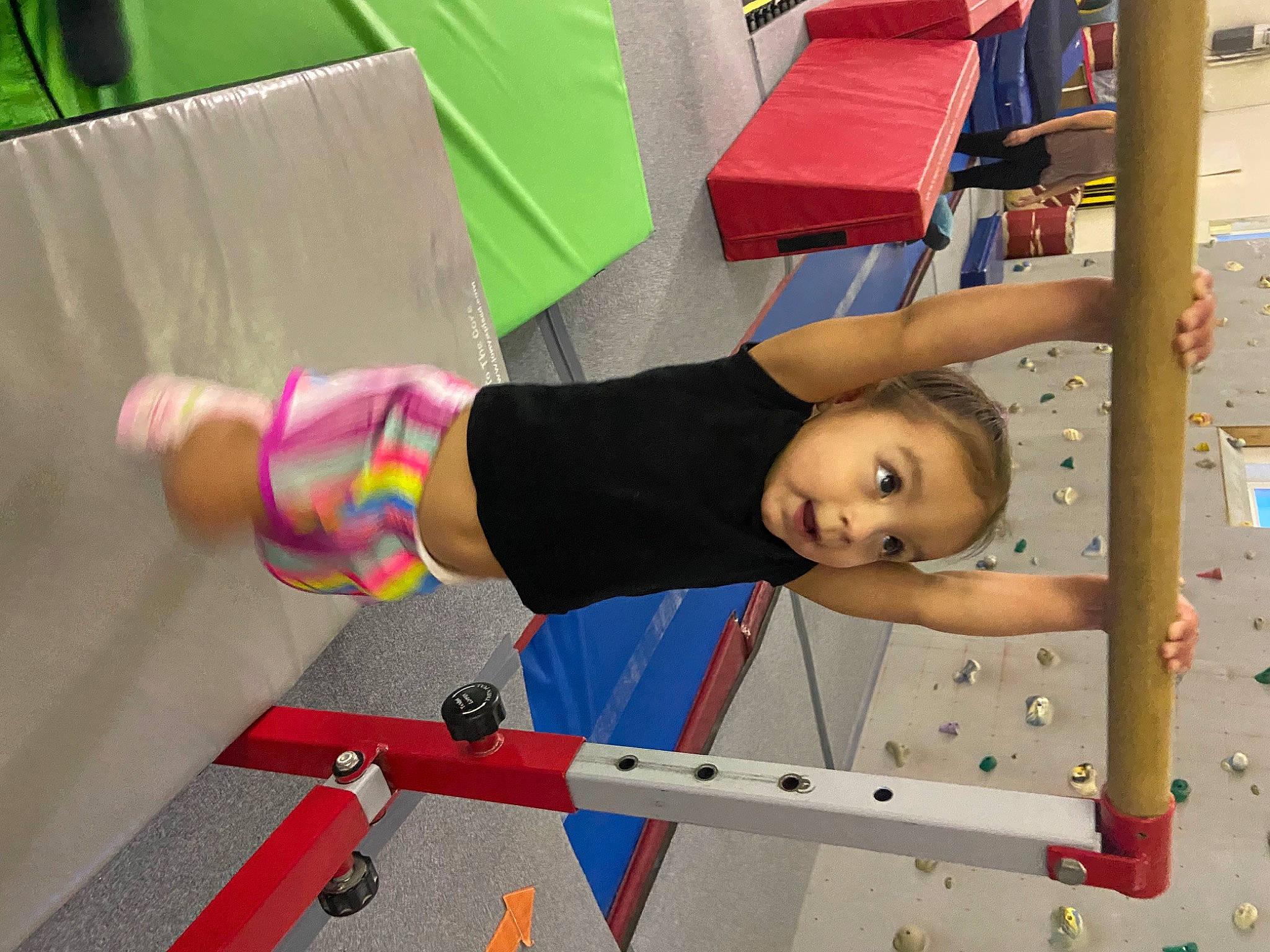 Elayna is registered to the contest to win money with this photo: baby, baby_products, baby_toys, balance, child, city, flooring, fun, joint, leisure, outdoor_play_equipment, person, physical_fitness, play, playground, recreation, room, surprise, t_shirt, toddler