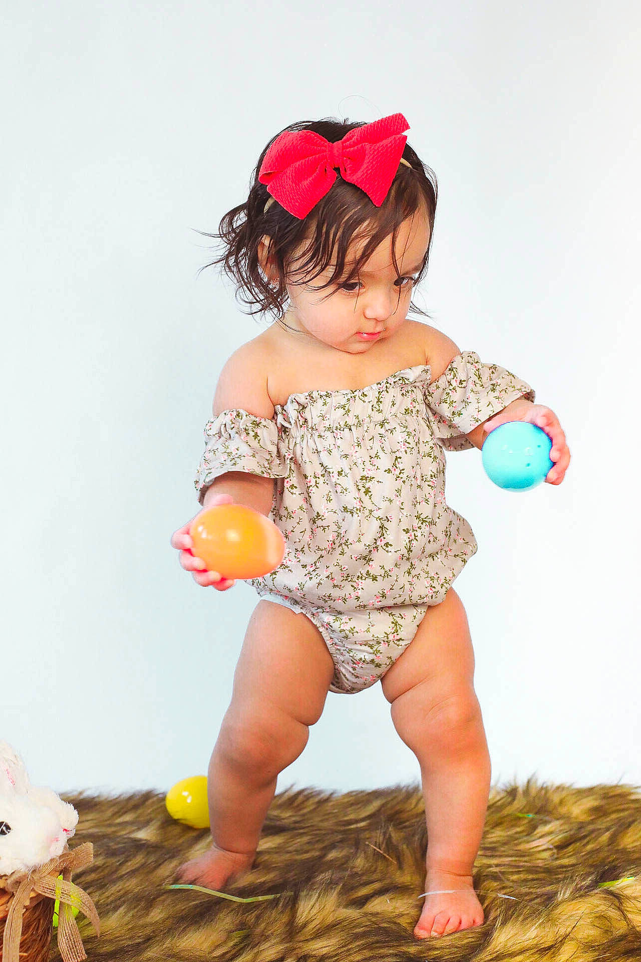 Elayna joined the competition — help win amazing prizes! baby_toddler_clothing, barefoot, child, happy, hat, headgear, human_leg, knee, leg, orange, party_supply, peach, people_in_nature, person, pink, shoe, thigh, toddler, toy, waist