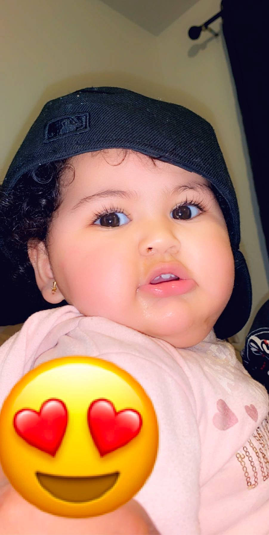 Krystal is registered to the contest to win money with this photo: baby, beauty, black_hair, cheek, child, chin, eye, eyebrow, face, forehead, happy, head, headgear, headwear, lip, mouth, nose, person, pink, skin