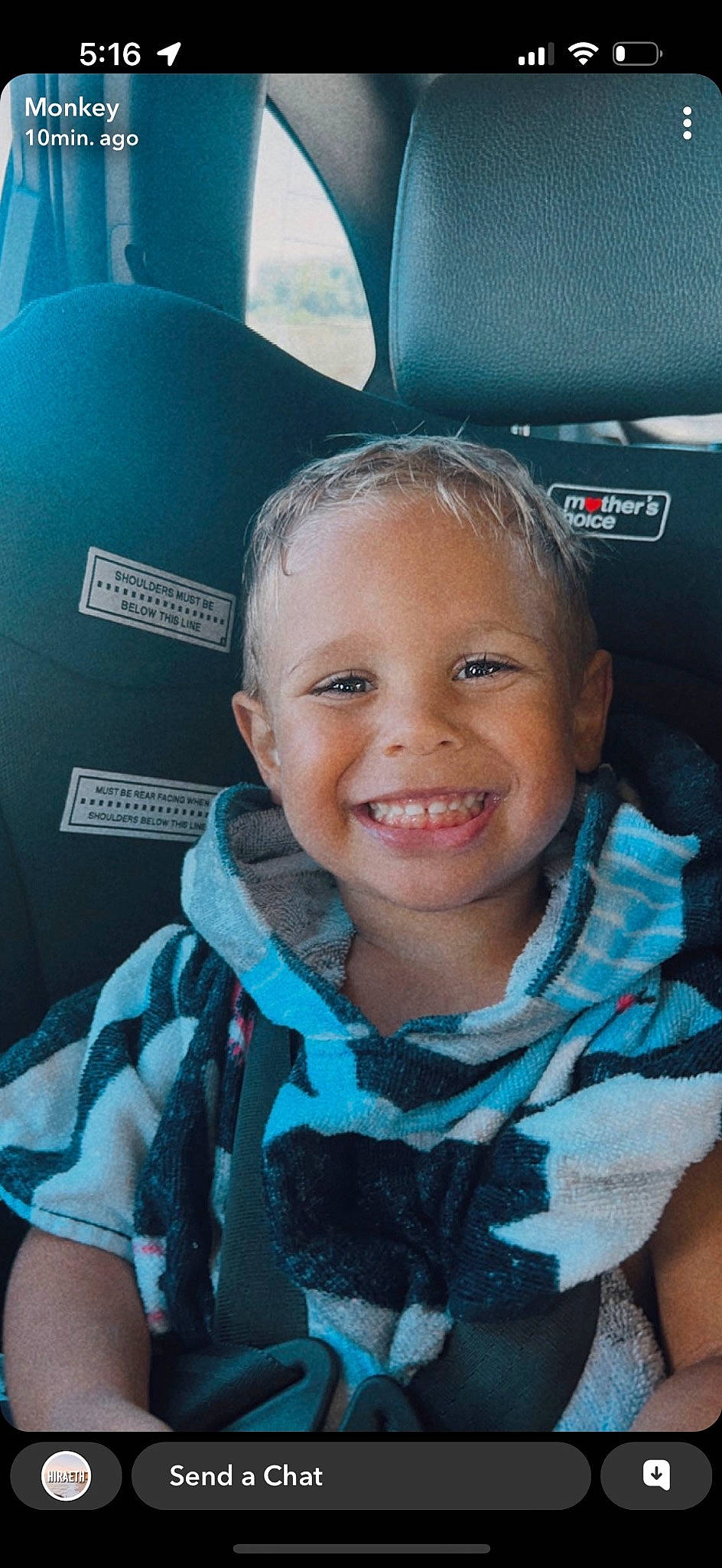 Tyler is registered to the contest to win money with this photo: auto_part, automotive_design, automotive_exterior, car_seat, car_seat_cover, child, chin, cool, electric_blue, face, hair, hairstyle, happy, jaw, joy, motor_vehicle, person, skin, smile, toddler