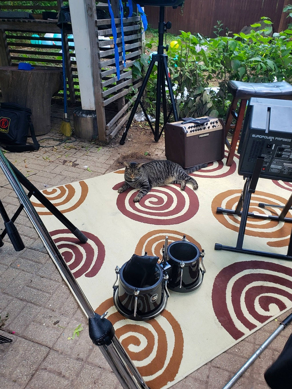 Alex is registered to the contest to win money with this photo: architecture, backyard, coffee_table, floor, flooring, furniture, house, iron, metal, patio, plant, room, table