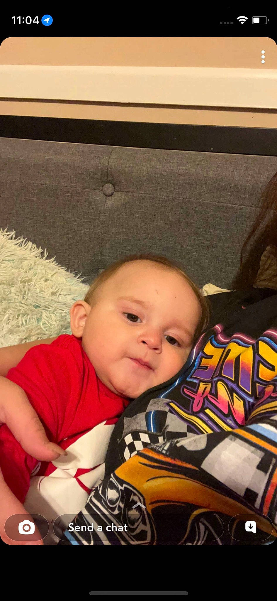 Kendrick joined the competition — help win amazing prizes! baby, baby_carriage, baby_products, baby_toddler_clothing, car_seat, carmine, cheek, child, comfort, flooring, fun, happy, lap, pattern, person, room, sitting, smile, t_shirt, toddler