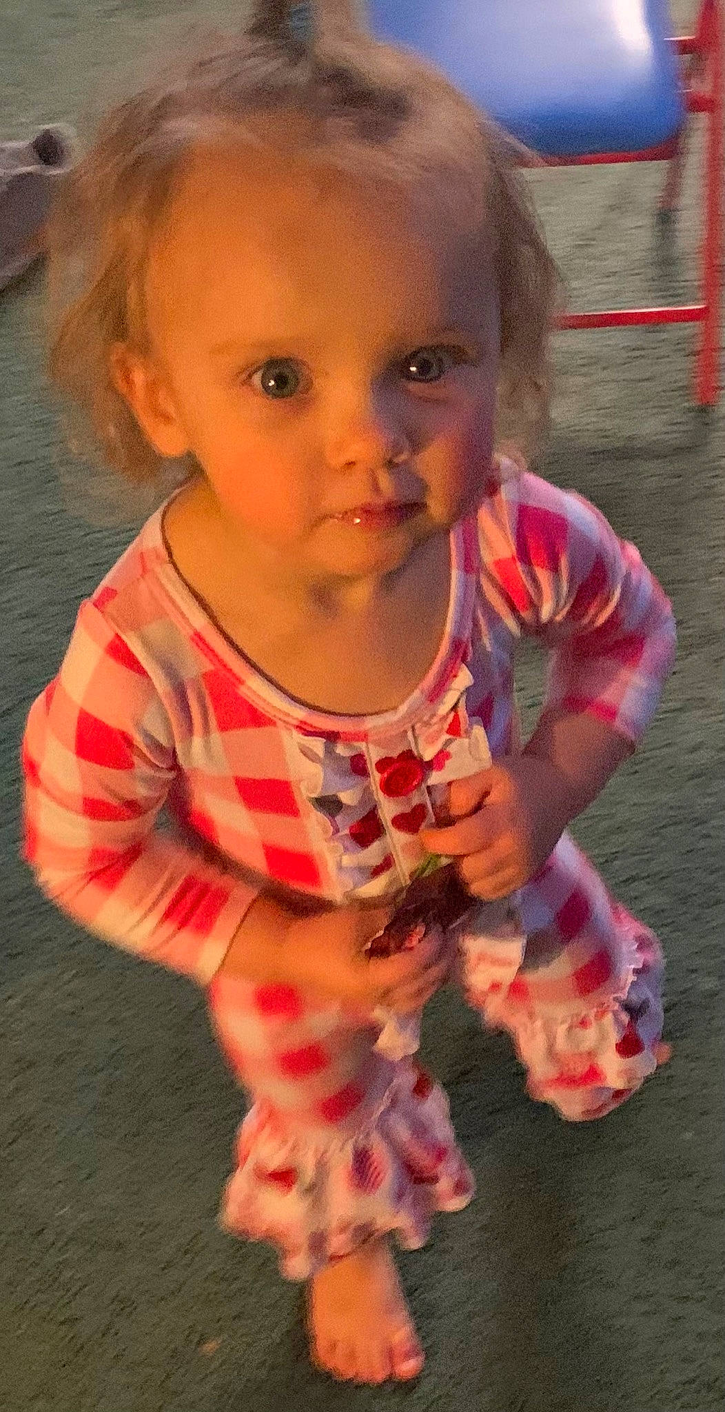 Ellie is registered to the contest to win money with this photo: baby, baby_toddler_clothing, cheek, child, eye, face, fun, gesture, hair, happy, head, iris, lip, mouth, nose, pattern, person, skin, sleeve, thumb