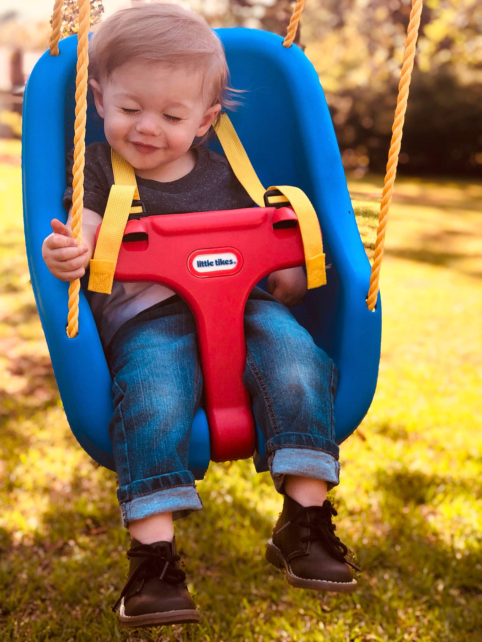 Ransom joined the competition — help win amazing prizes! baby, child, electric_blue, fun, happy, joy, lifejacket, outdoor_play_equipment, person, photography, play, playground, public_space, recreation, smile, swing, toddler, tree, vacation, yellow