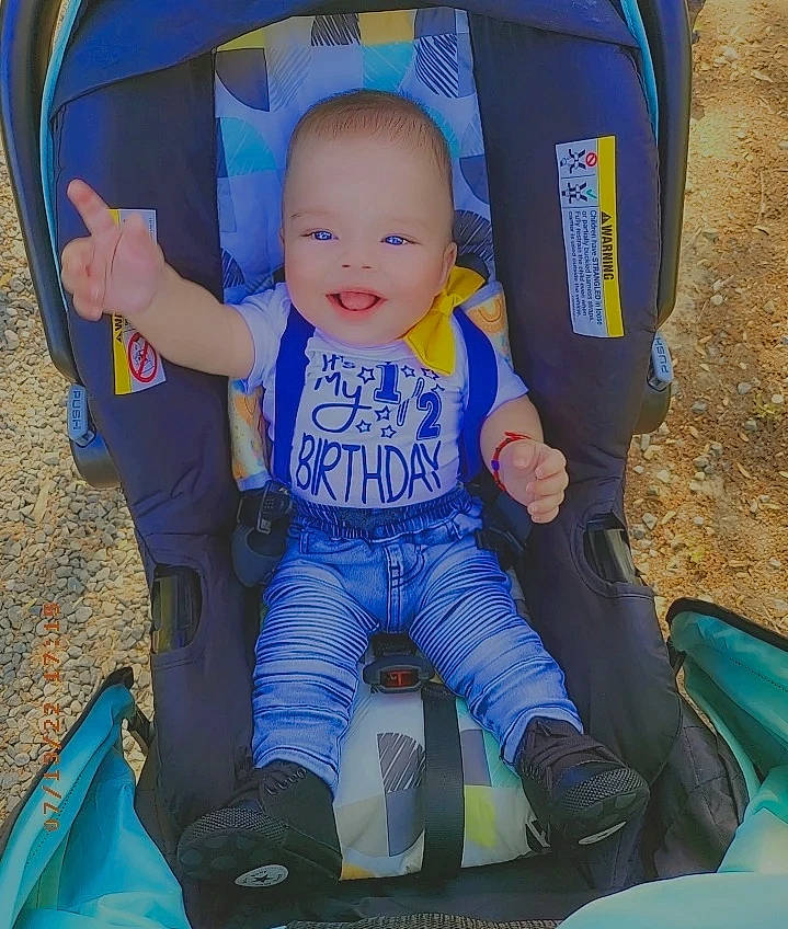 Iker joined the competition — help win amazing prizes! azure, baby, baby_carriage, baby_safety, baby_toddler_clothing, blue, chair, cheek, child, comfort, electric_blue, facial_expression, fun, happy, leisure, people, person, product, sleeve, smile
