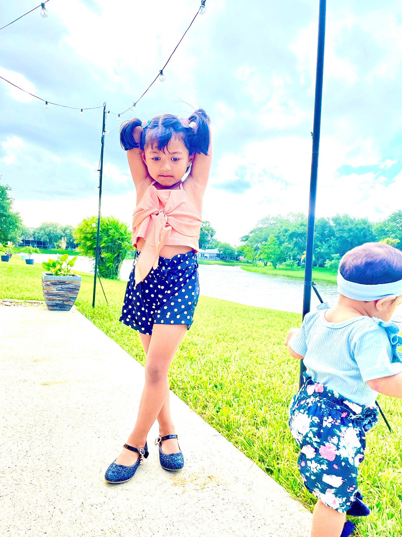 Eva joined the competition — help win amazing prizes! aqua, azure, blue, cloud, electric_blue, grass, happy, human_leg, leisure, people_in_nature, person, plant, recreation, shorts, shoulder, sky, sunglasses, thigh, tree, trunk