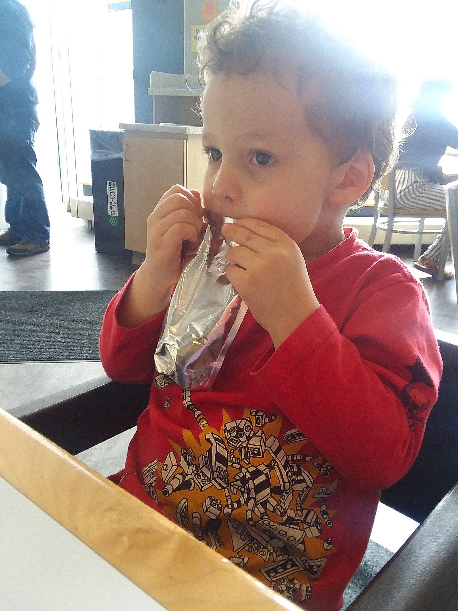 Noah is registered to the contest to win money with this photo: child, eating, joy, person