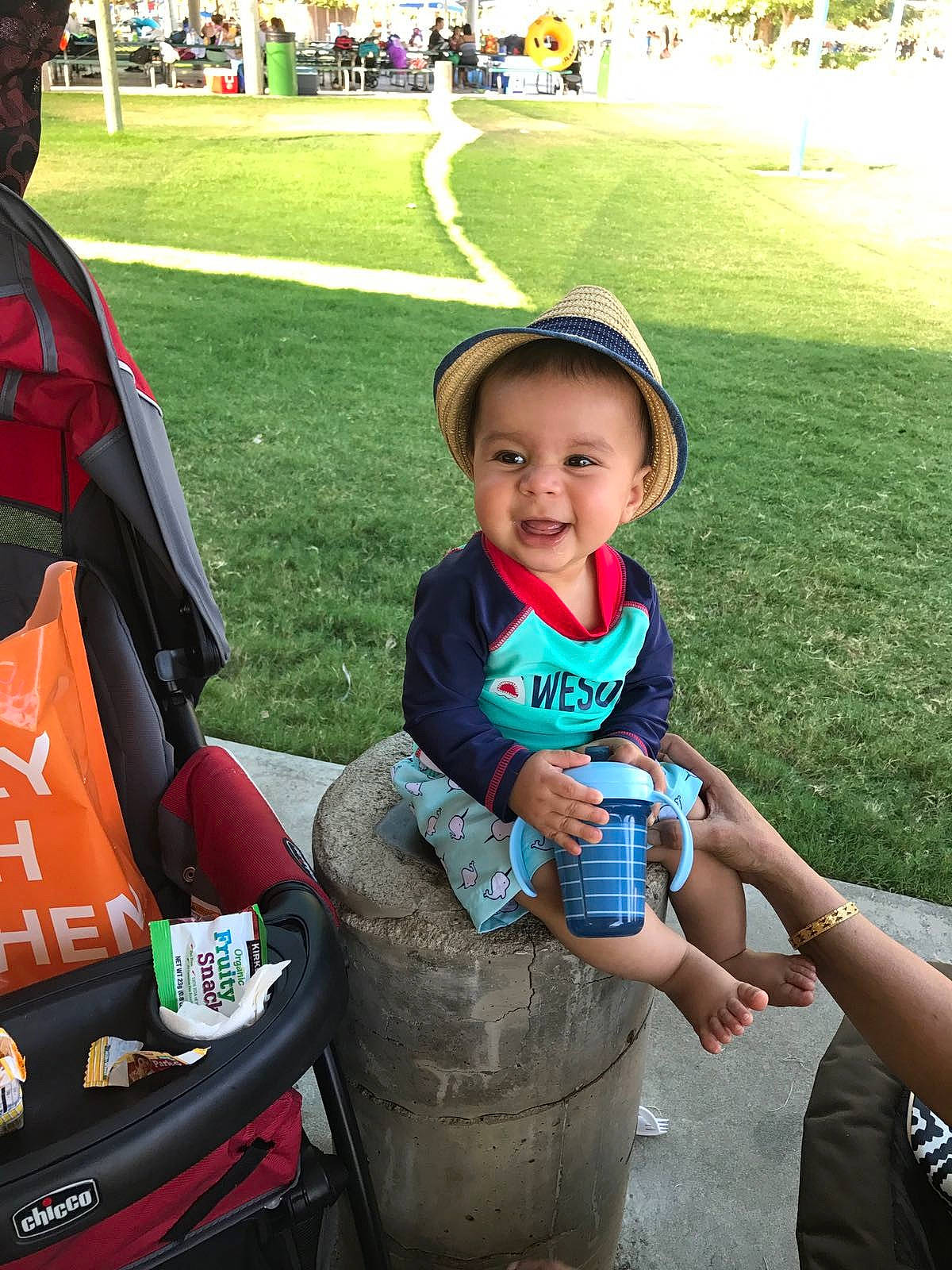 Sahib is registered to the contest to win money with this photo: car, child, day, fun, grass, headgear, lawn, person, picnic, plant, play, product, recreation, toddler, vacation, vehicle