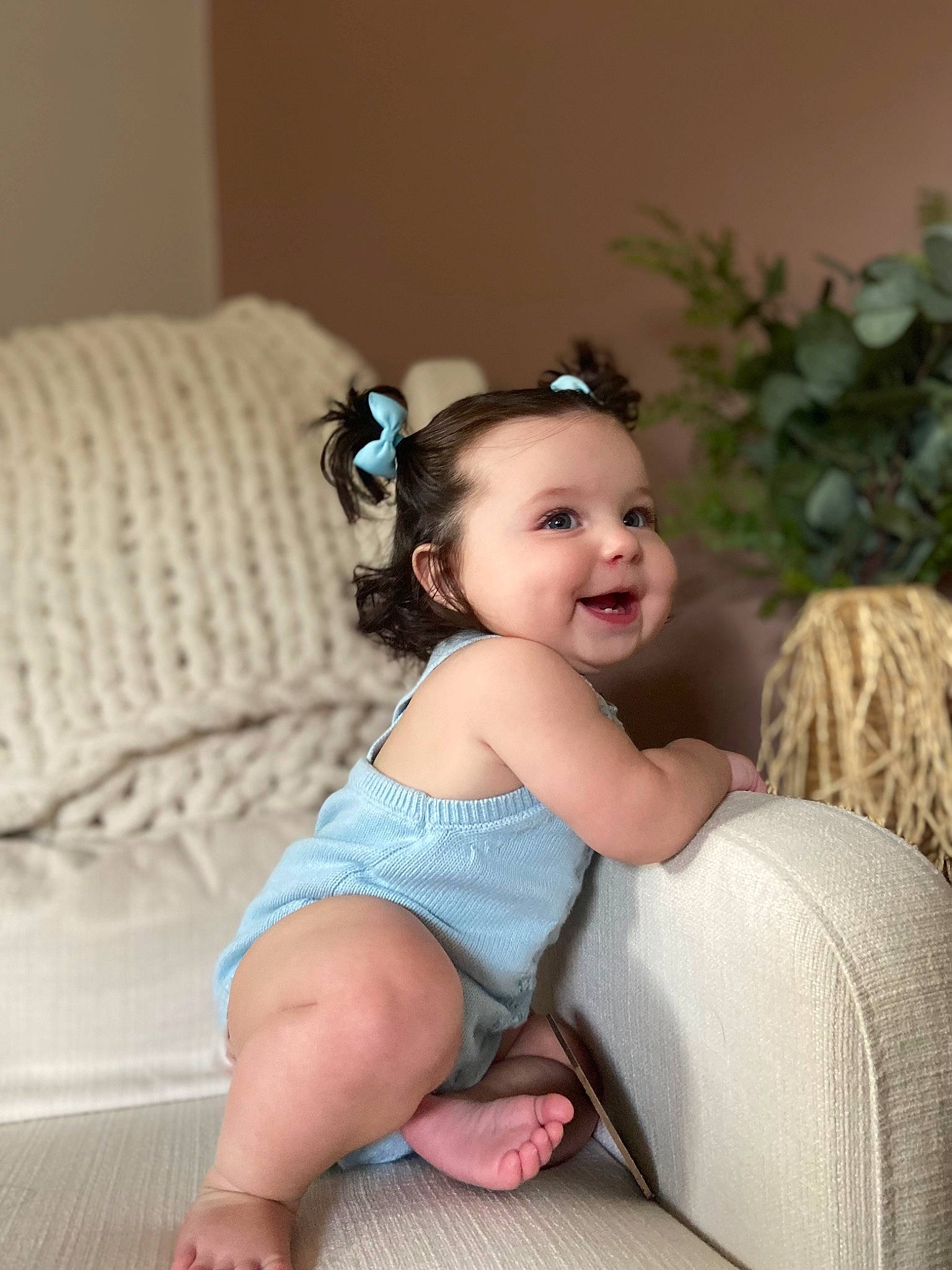 Holland joined the competition — help win amazing prizes! baby, baby_toddler_clothing, comfort, couch, event, eye, flash_photography, flooring, foot, happy, head, human_leg, iris, jewellery, person, plant, shoulder, skin, smile, thigh