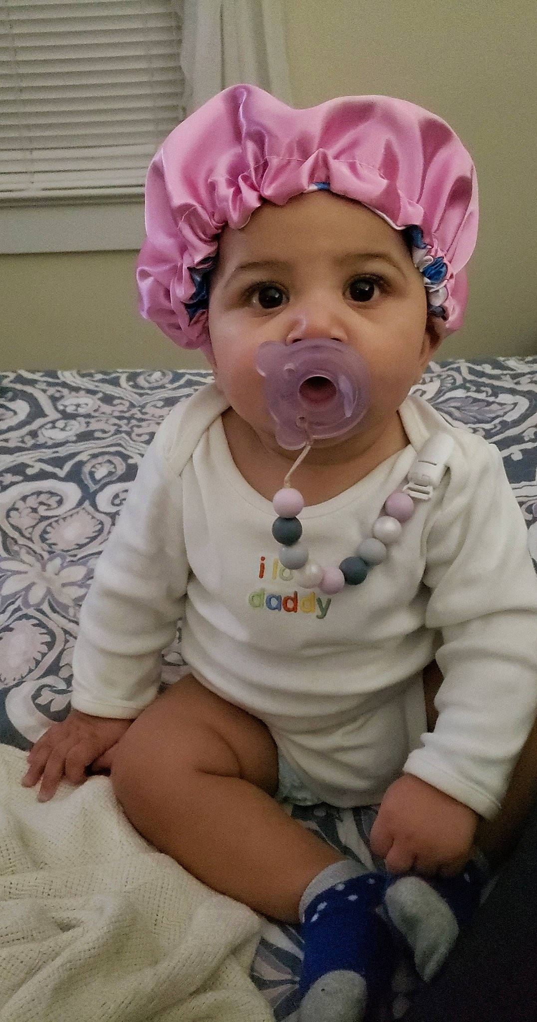 Nayeli joined the competition — help win amazing prizes! baby, baby_toddler_clothing, blue, cheek, clothing, eye, face, happy, head, headgear, headwear, iris, mouth, nose, person, pink, purple, skin, sleeve, smile