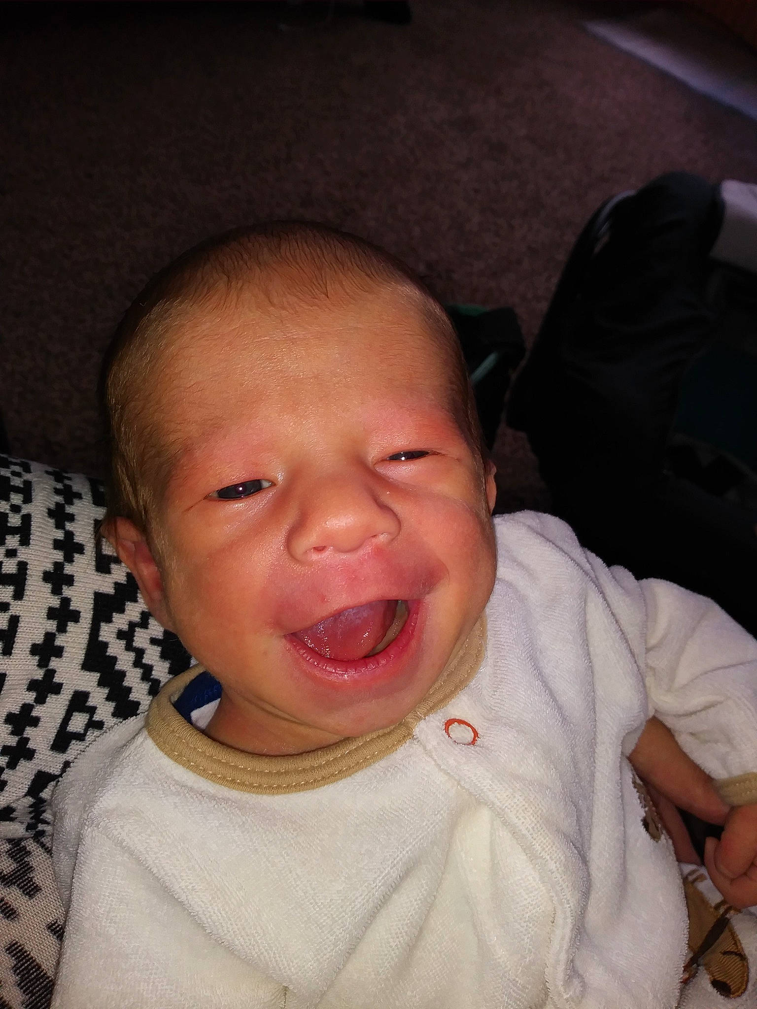 Nicholas is registered to the contest to win money with this photo: baby, baby_making_funny_faces, cheek, child, chin, eye, face, facial_expression, forehead, fun, head, laugh, lip, mouth, nose, person, skin, smile, toddler, tongue