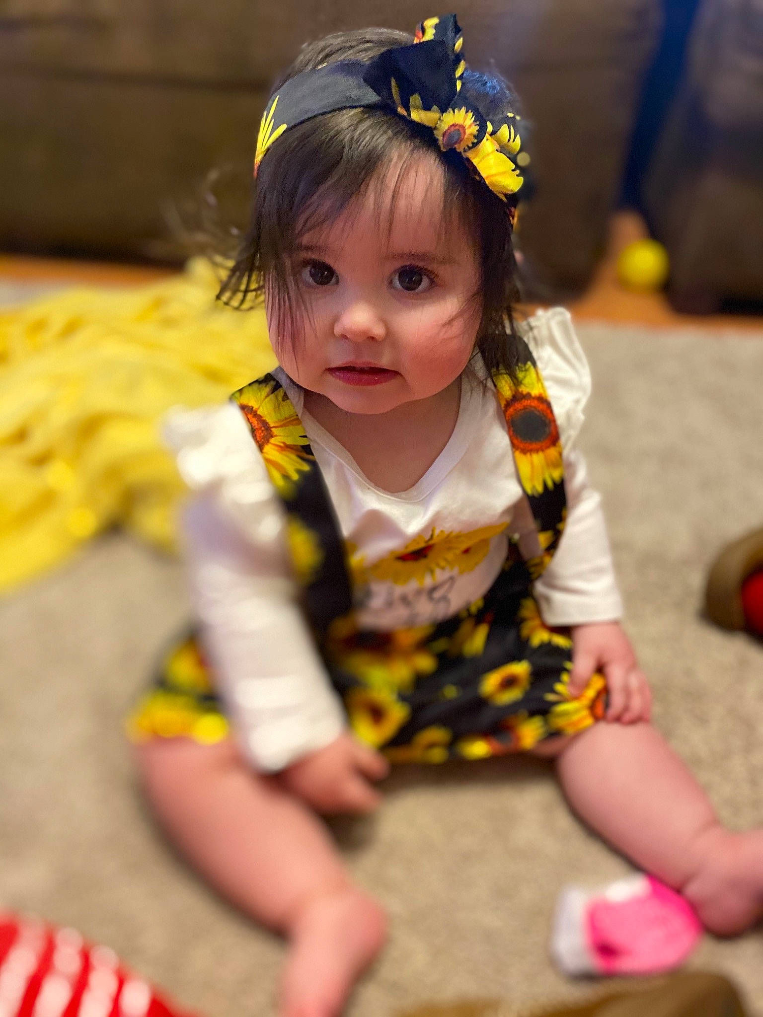 Harper joined the competition — help win amazing prizes! baby, baby_toddler_clothing, bangs, beauty, black_hair, child, dress, flower, fun, grass, happy, human_body, leisure, person, pink, sitting, skin, sleeve, thigh, toddler
