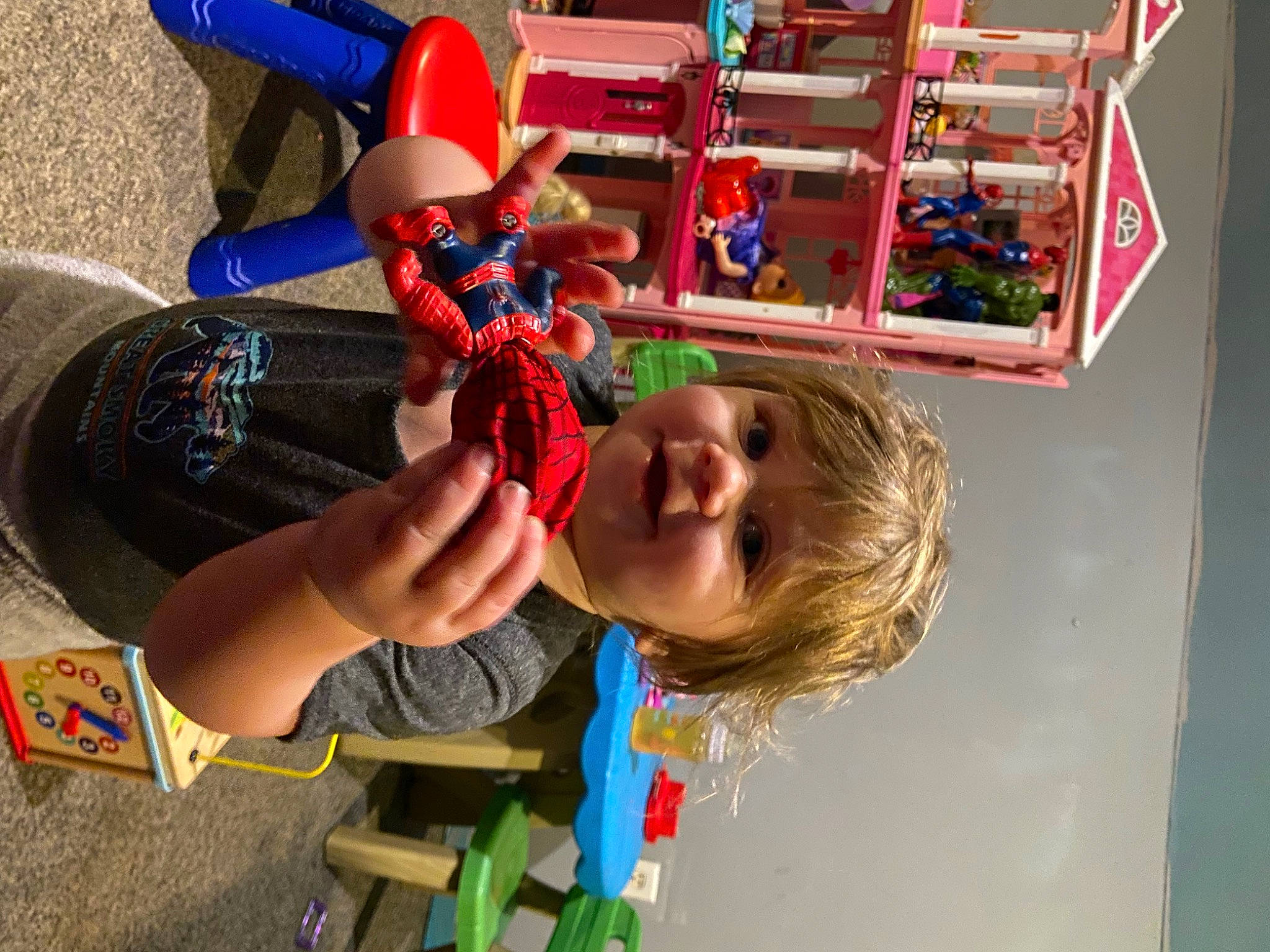 Goku joined the competition — help win amazing prizes! blue, child, electric_blue, fictional_character, fun, happy, kindergarten, leisure, person, play, recreation, red, room, smile, spider_man, t_shirt, toddler, toy, visual_arts, water