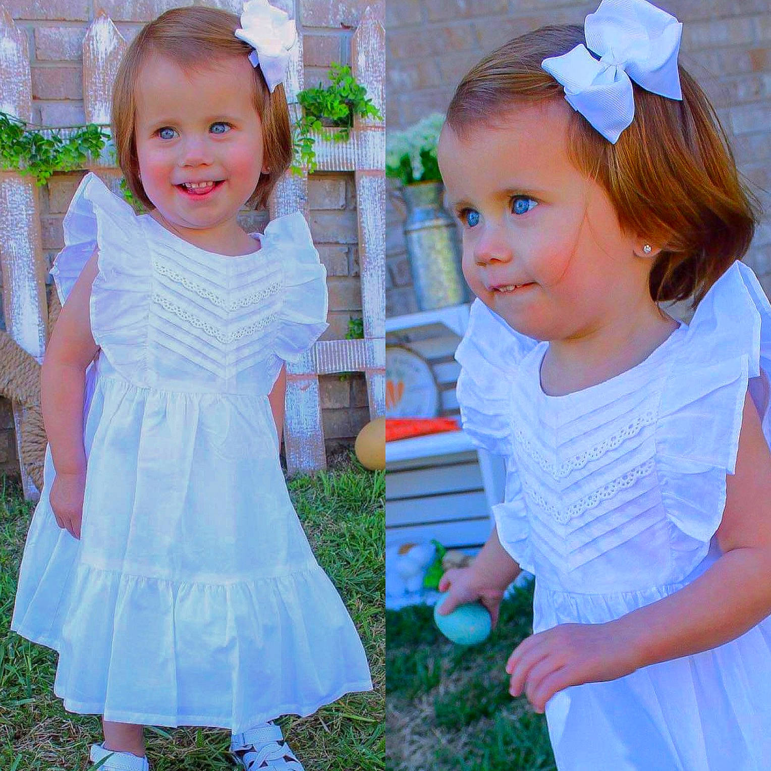 Blakelyn is registered to the contest to win money with this photo: aqua, azure, baby_toddler_clothing, dress, facial_expression, fashion, fun, gesture, grass, hairstyle, happy, iris, joy, people_in_nature, person, pink, plant, shoulder, smile, standing