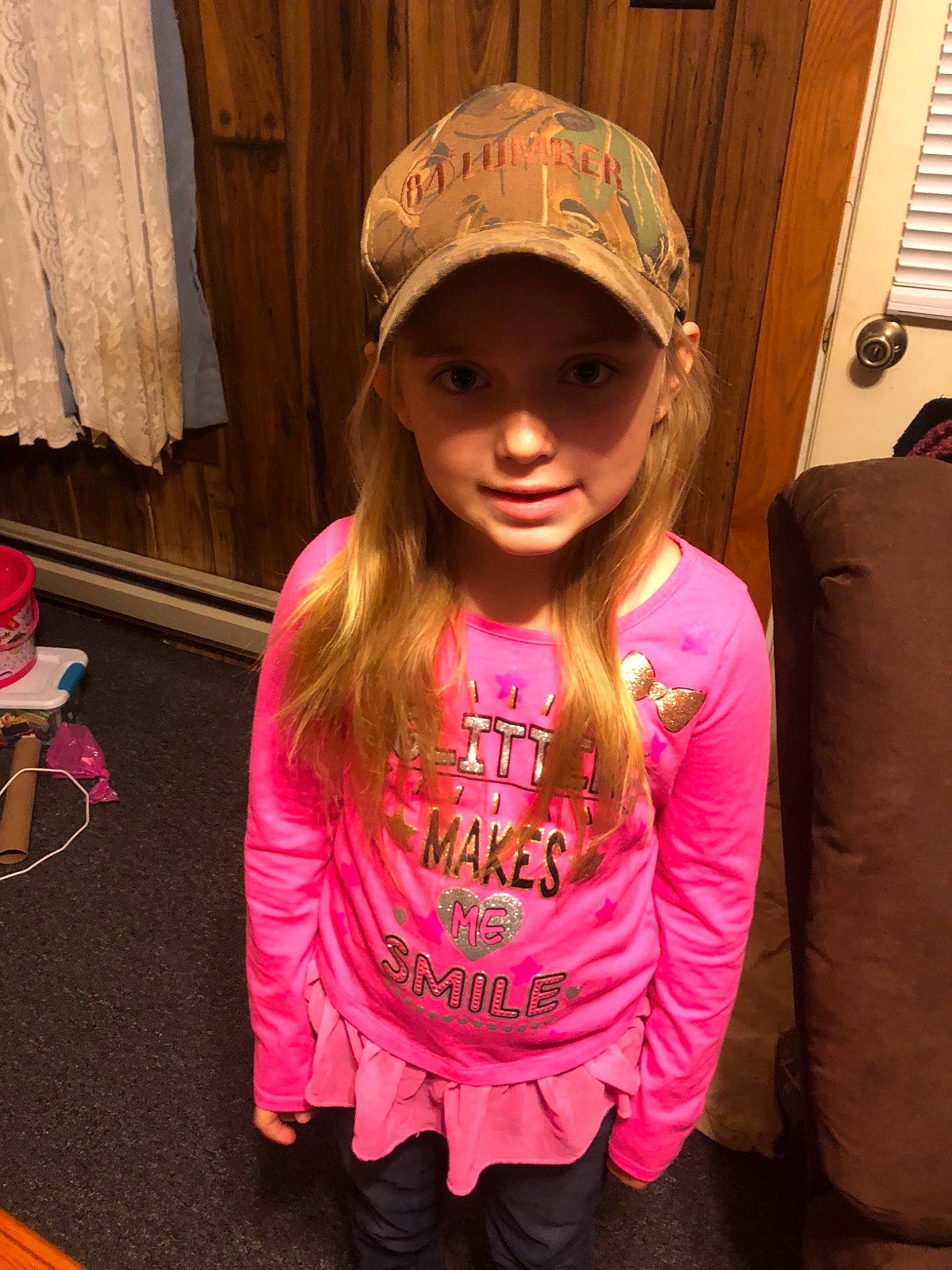 Madison is registered to the contest to win money with this photo: child, child_model, cool, headgear, headwear, jacket, magenta, outerwear, person, pink, t_shirt