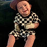 Alden-Paul joined the competition — help win amazing prizes! baby, child, smiling, checkered_outfit, cap, mittens, sitting, couch, indoor, portrait, happy, cute, infant, clothing, feet, face, headwear, childhood, young, person