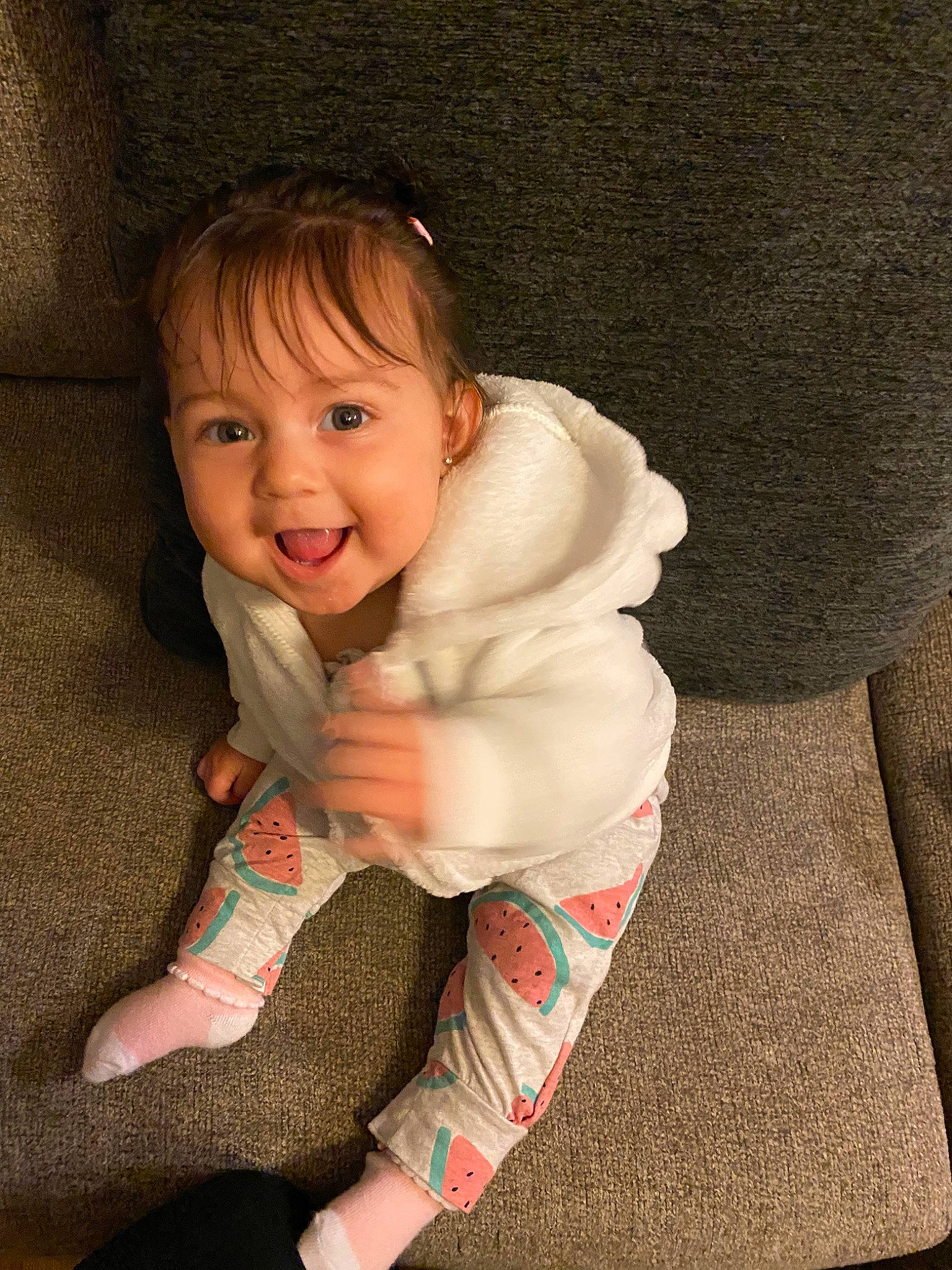 Mariah is registered to the contest to win money with this photo: baby, cheek, child, eye, person, sitting, skin, smile, toddler