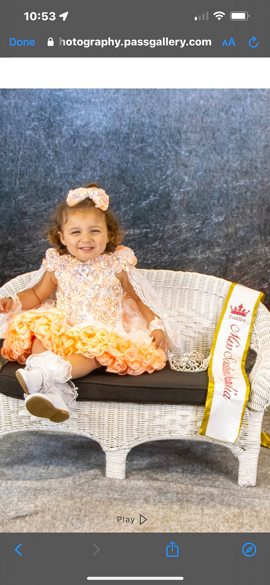 Brynlie Rayne is registered to the contest to win money with this photo: baby, baby_products, baby_toddler_clothing, chair, child, comfort, couch, dress, embellishment, event, fashion_accessory, fun, hair_accessory, happy, joy, outdoor_furniture, pattern, peach, person, sitting