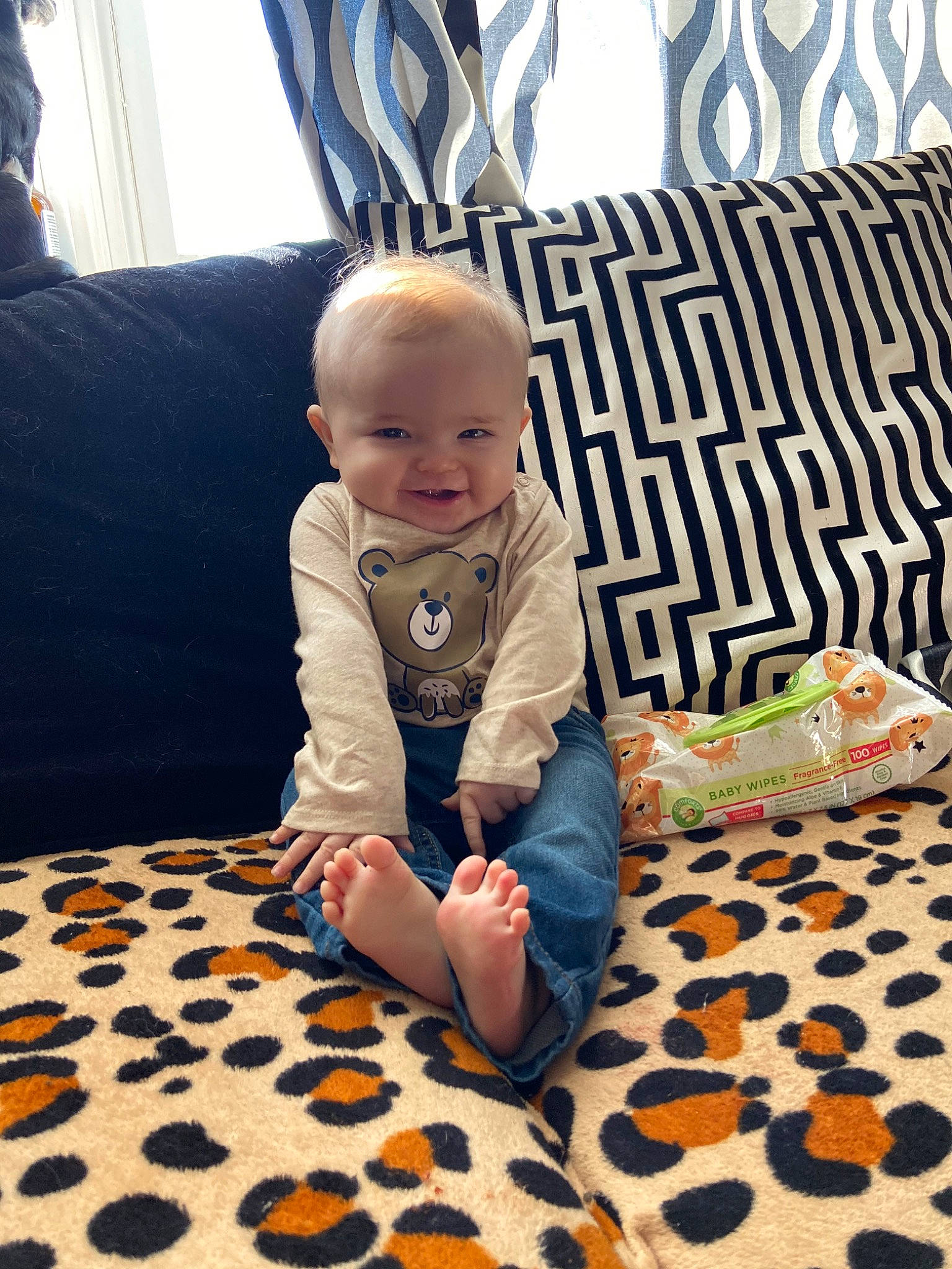 Cullen joined the competition — help win amazing prizes! baby, carpet, child, floor, flooring, linens, pattern, person, play, room, sitting, textile, toddler, tummy_time