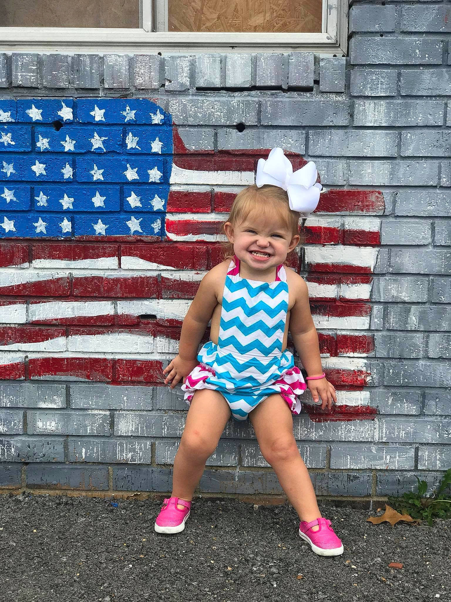 Raylyn is registered to the contest to win money with this photo: blue, child, cool, day, fun, girl, joy, leg, pattern, person, pink, play, product, recreation, red, shorts, smile, standing, summer, toddler