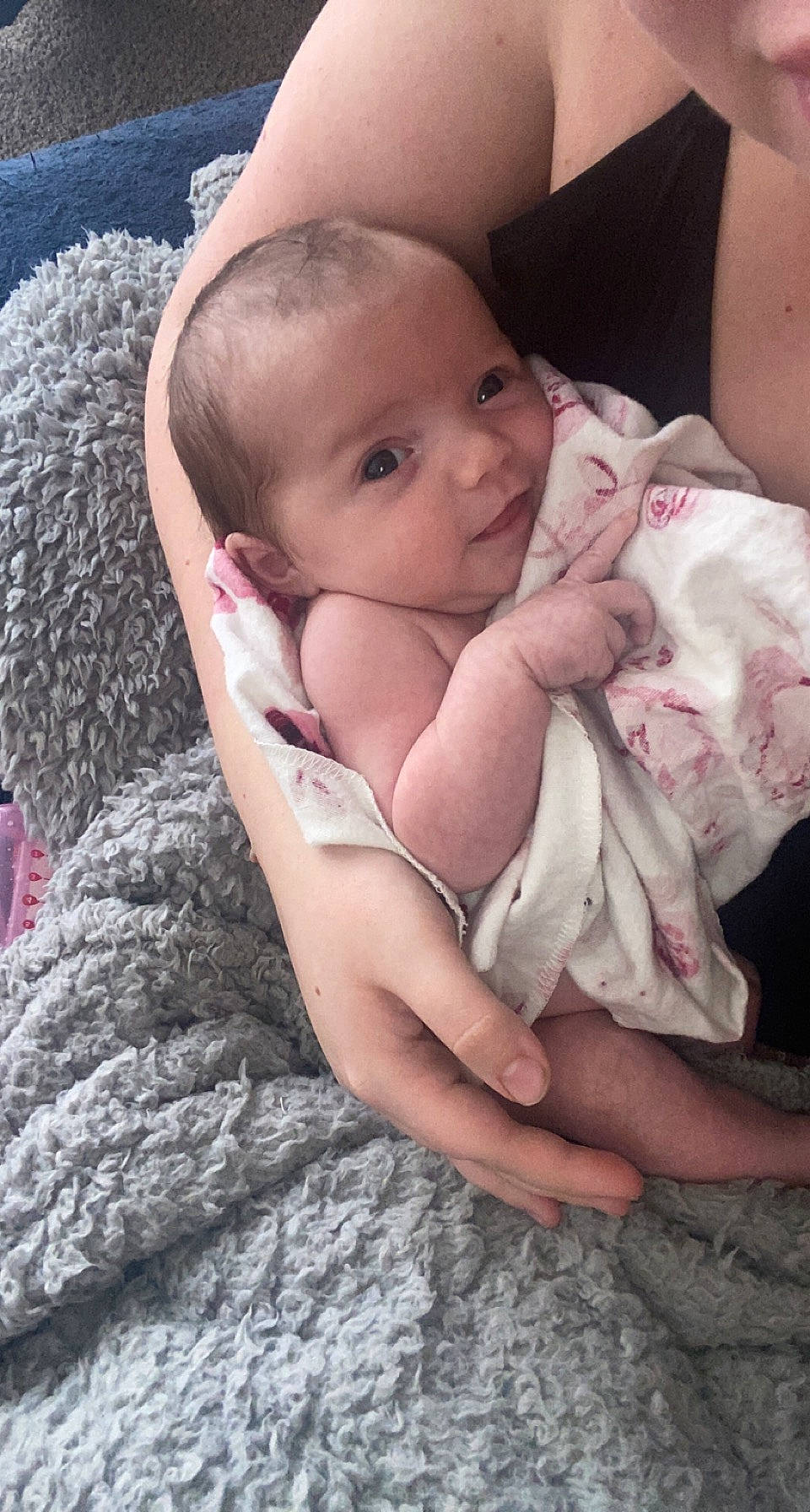 Raeleigh joined the competition — help win amazing prizes! baby, baby_products, baby_toddler_clothing, cheek, child, comfort, flesh, foot, fur, gesture, grass, happy, linens, nail, pattern, person, pink, sitting, skin, thumb