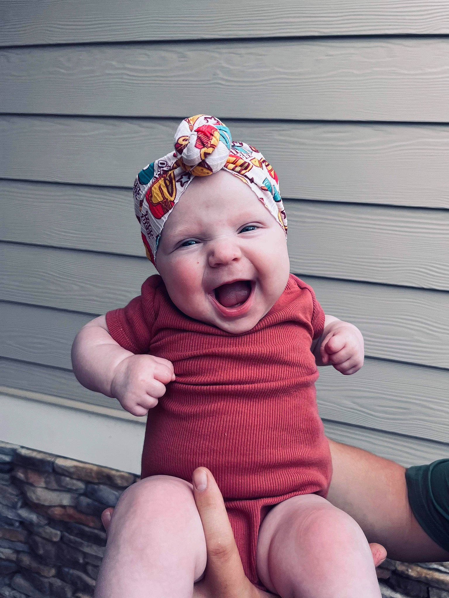 Hazeleigh joined the competition — help win amazing prizes! baby, baby_toddler_clothing, beanie, cap, child, costume_hat, fashion_accessory, fun, happy, headband, headwear, human_leg, knee, magenta, pattern, person, pink, purple, sleeve, smile