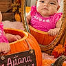 baby, infant, child, portrait, pumpkin, autumn, fall, mirror, pink_bow, pink_dress, smiling, sitting, seasonal, indoor, photography, reflection, orange, leaves, cozy, five_months