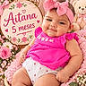 Aitana joined the competition — help win amazing prizes! baby, infant, child, portrait, smiling, pink_bow, pink_clothing, floral, flowers, teddy_bear, basket, sitting, indoor, milestone, five_months, decorative_sign, happy, baby_photography, close_up, phone_screenshot