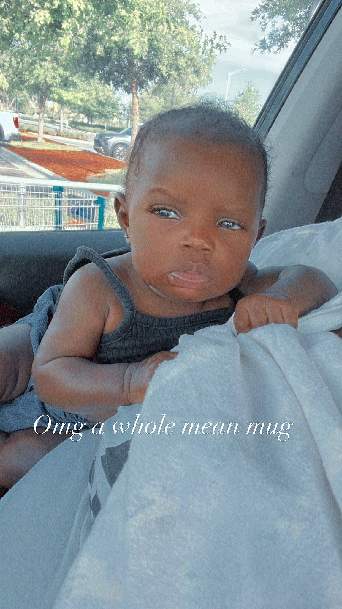 Faith is registered to the contest to win money with this photo: baby, baby_toddler_clothing, child, comfort, family_car, fun, gesture, happy, leisure, linens, luxury_vehicle, person, sitting, skin, smile, t_shirt, thumb, toddler, tree, vehicle_door