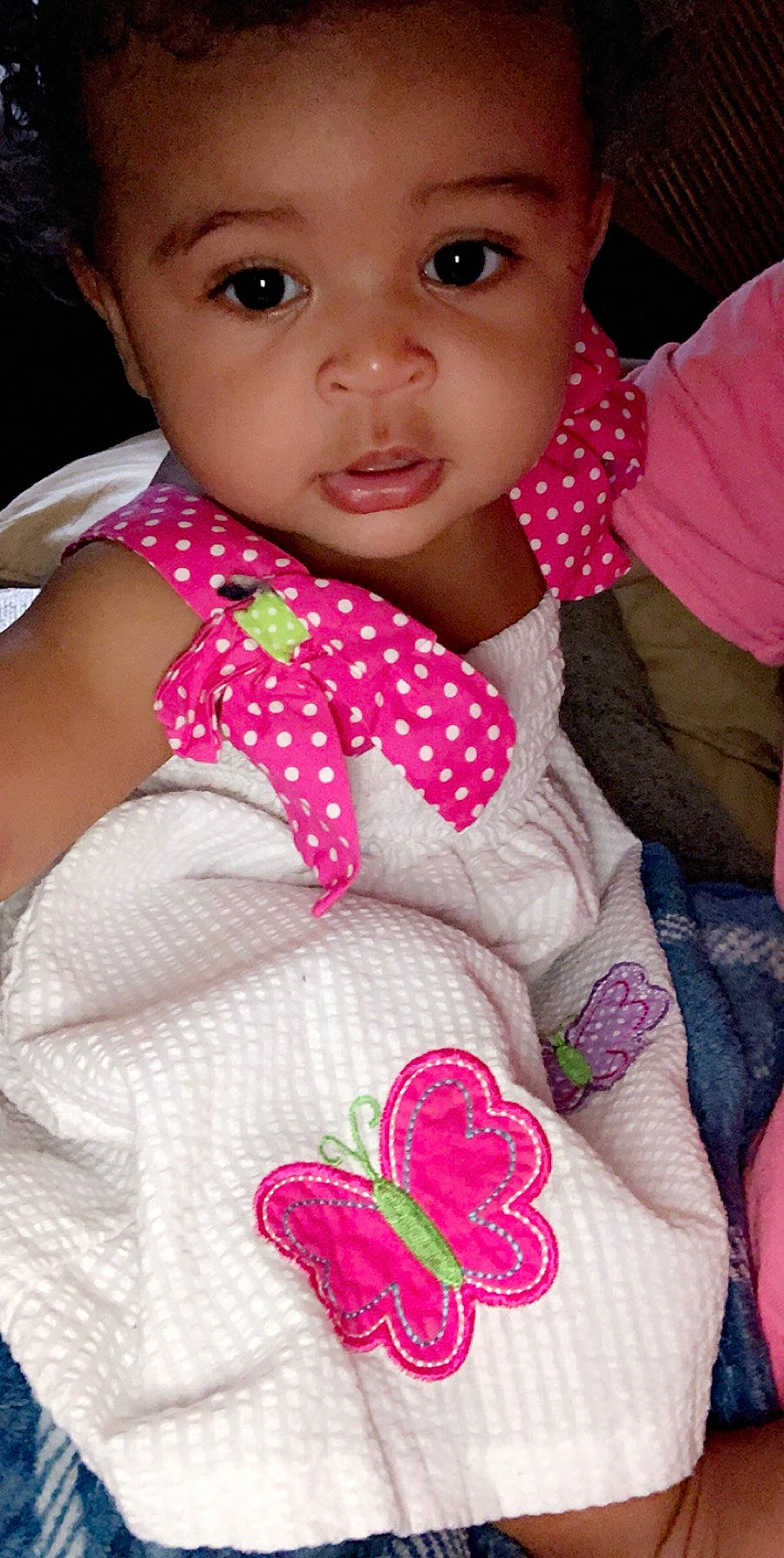 Ariyah joined the competition — help win amazing prizes! baby, baby_toddler_clothing, cheek, child, lip, neck, pattern, person, pink, skin, smile, textile, toddler