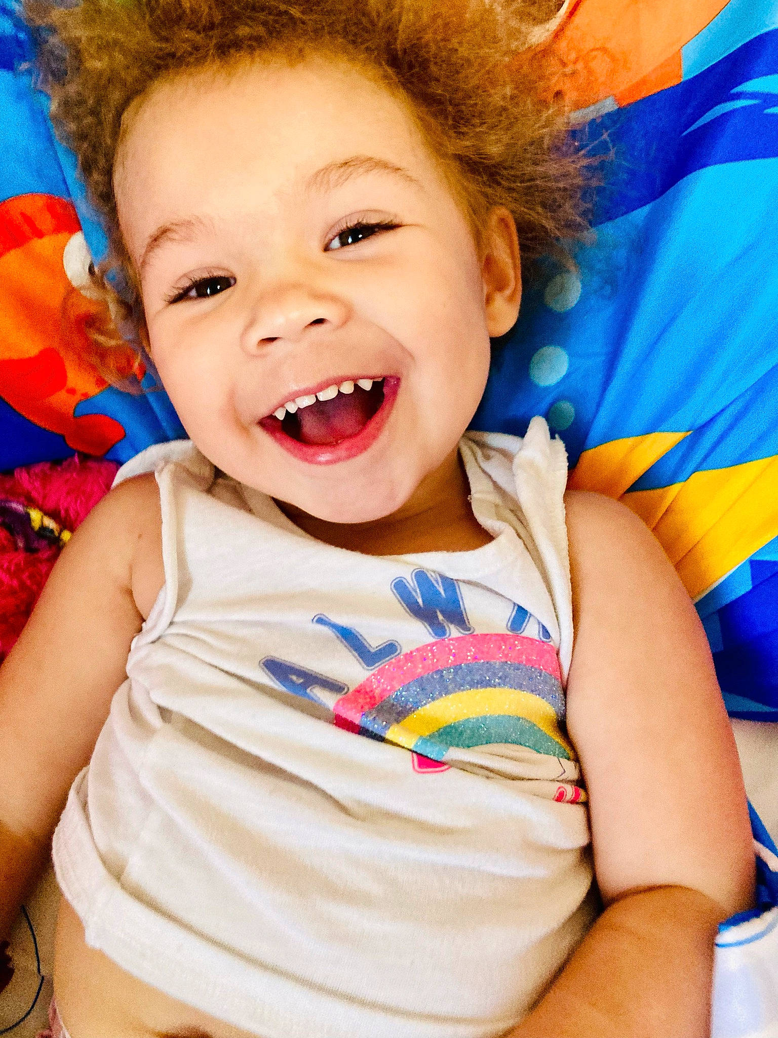 Azaliyah joined the competition — help win amazing prizes! arm, blue, cheek, chin, eye, face, facial_expression, gesture, happy, head, iris, nose, orange, organ, people_in_nature, person, pink, product, skin, smile