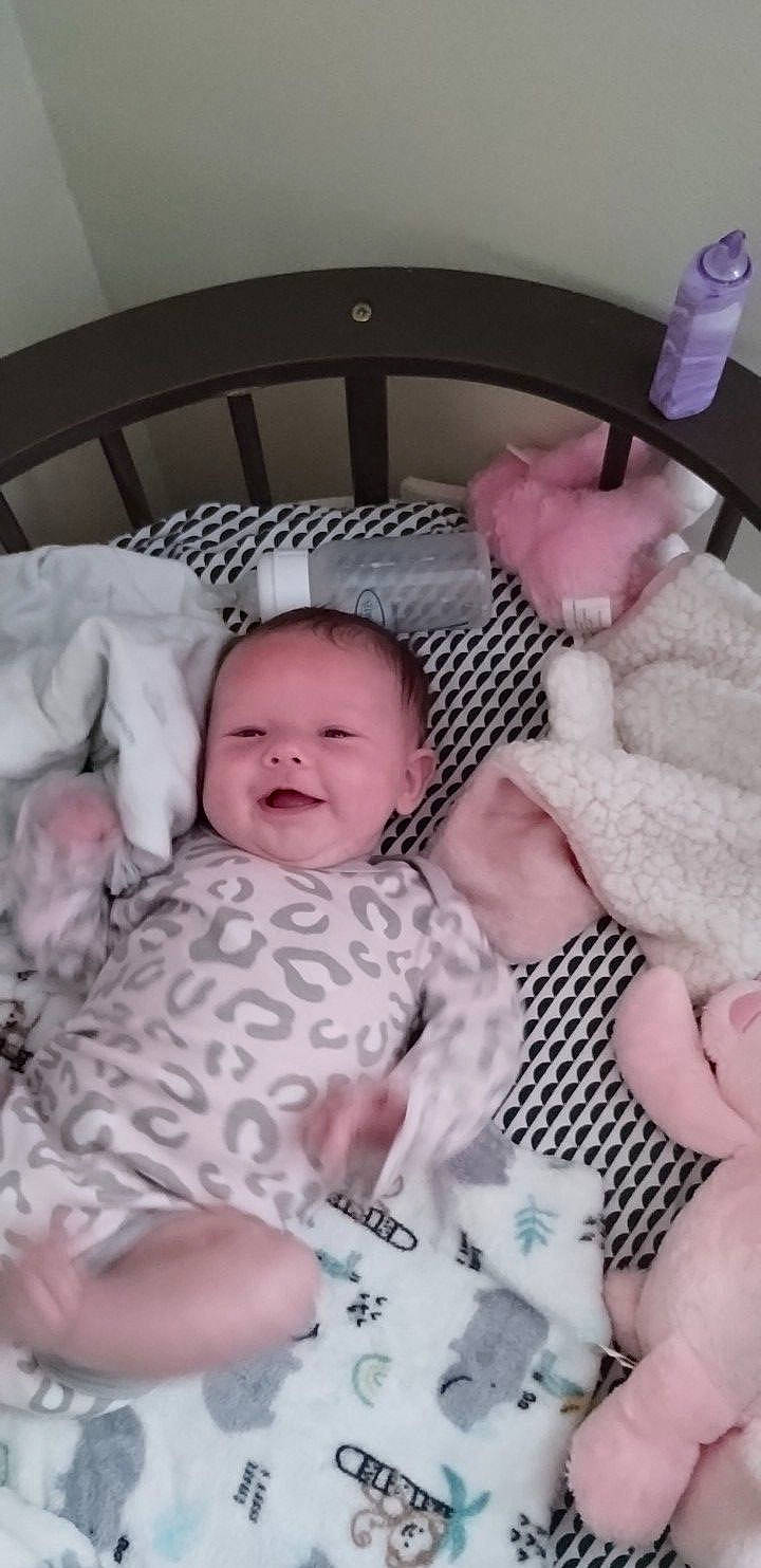 Daisy joined the competition — help win amazing prizes! baby, baby_products, baby_toddler_clothing, bedding, bedtime, cheek, child, comfort, fur, happy, iris, joy, linens, person, pink, product, room, skin, smile, textile