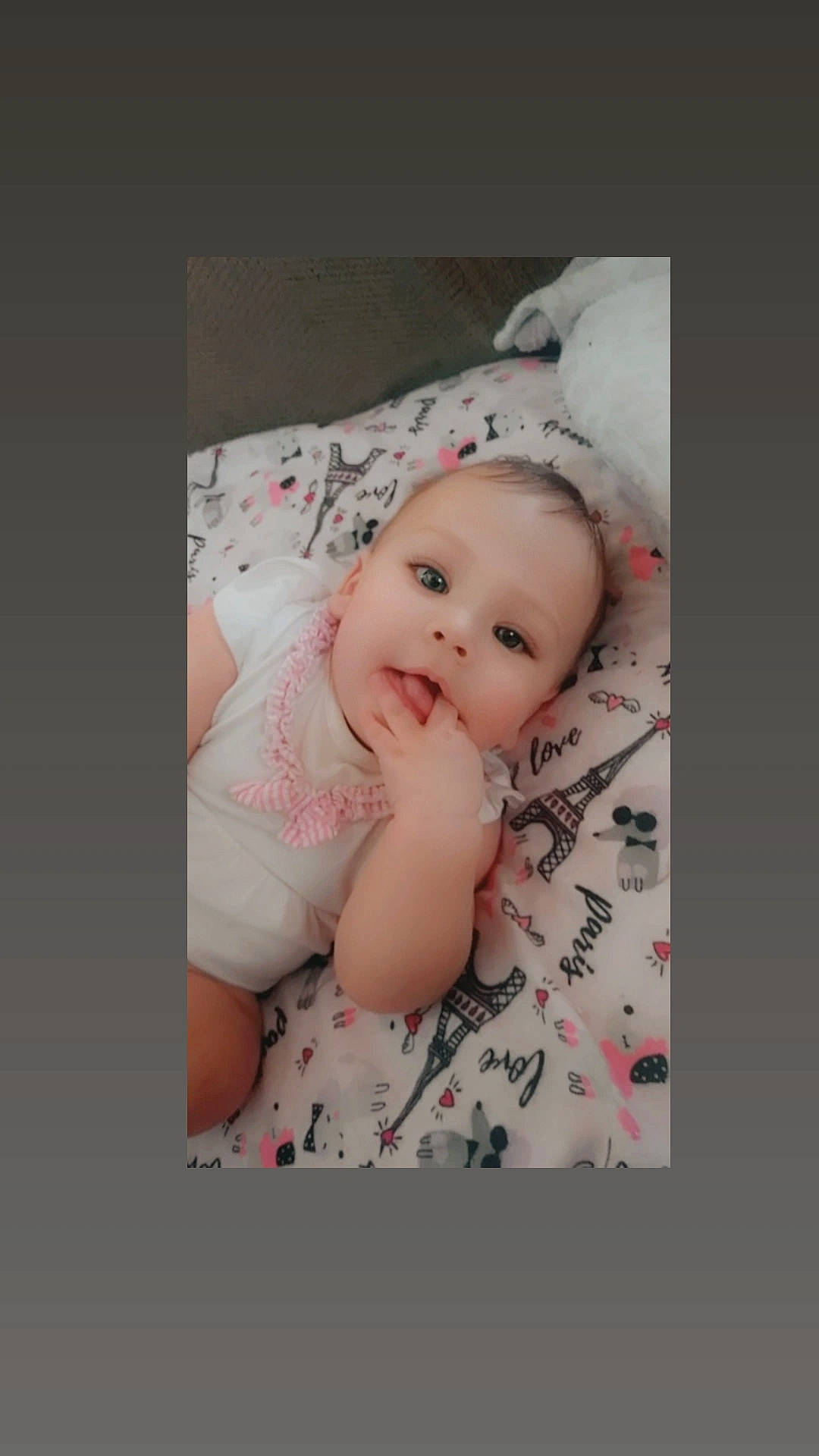 Emelia joined the competition — help win amazing prizes! baby, baby_toddler_clothing, cheek, child, comfort, embellishment, eyelash, fashion_accessory, flash_photography, flesh, happy, iris, linens, lip, pattern, person, portrait_photography, room, sitting, sleeve