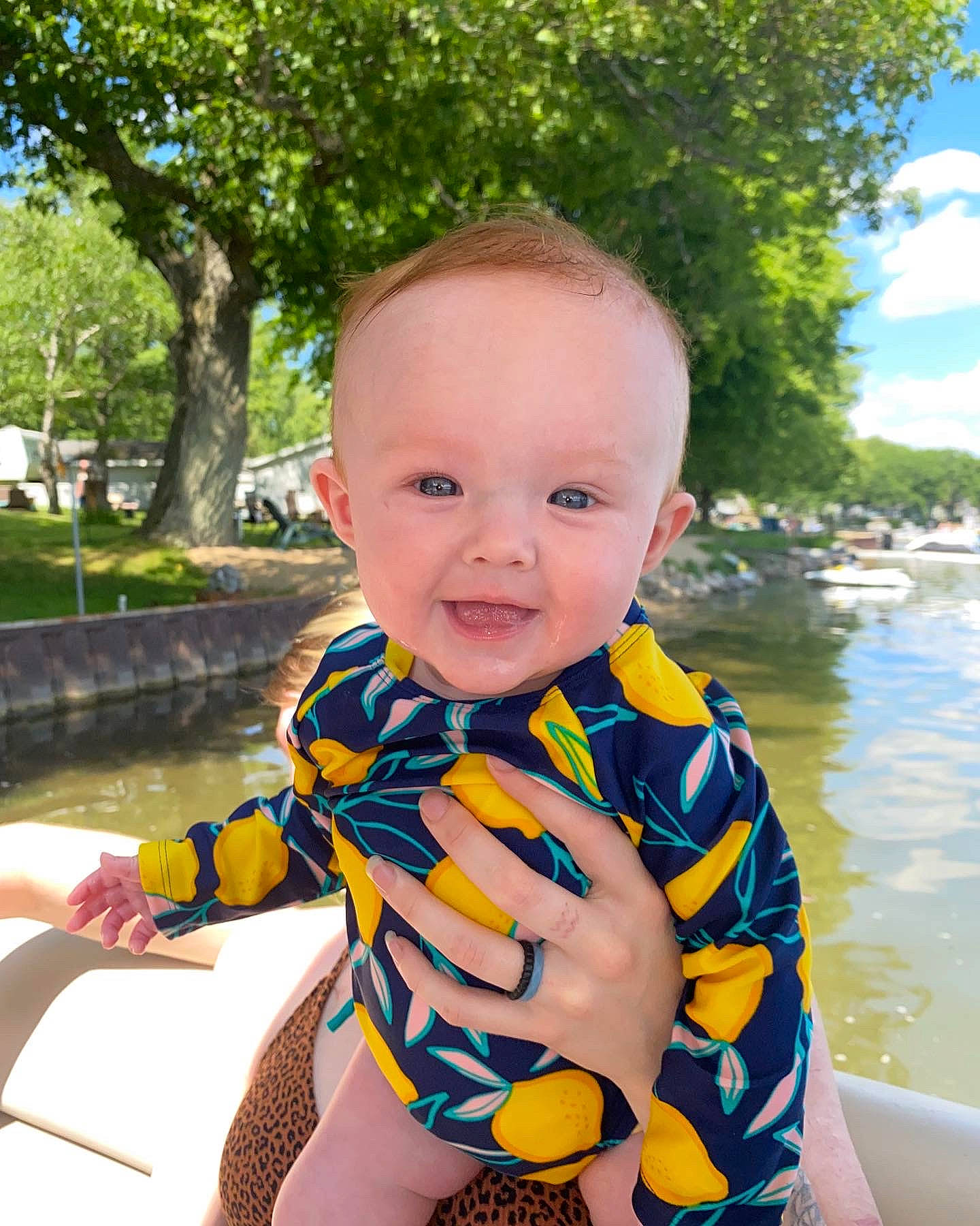 Brinlee joined the competition — help win amazing prizes! baby, baby_toddler_clothing, beauty, child, facial_expression, fun, grass, happy, leisure, lifejacket, person, personal_protective_equipment, recreation, skin, sky, smile, summer, thigh, toddler, tree